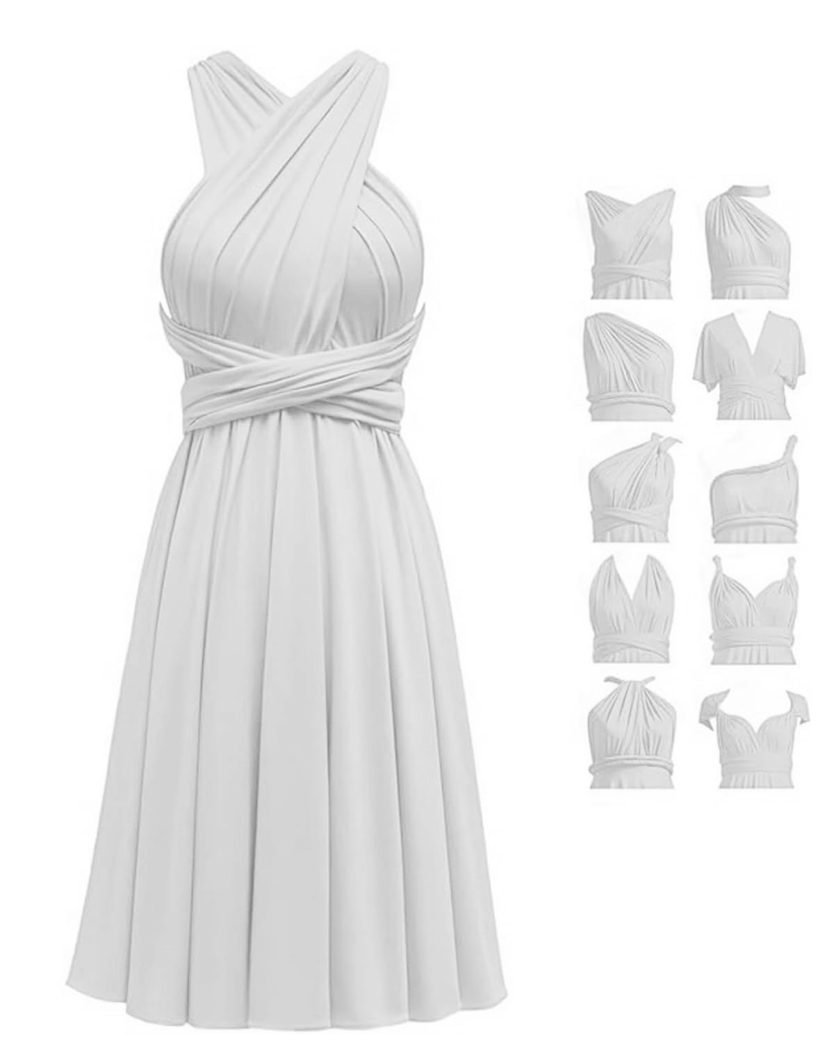Short Infinity Dresses with Bandeau,Midi Bridesmaid Convertible Dress,Elastic Wedding Multiway Twist Wrap Dress