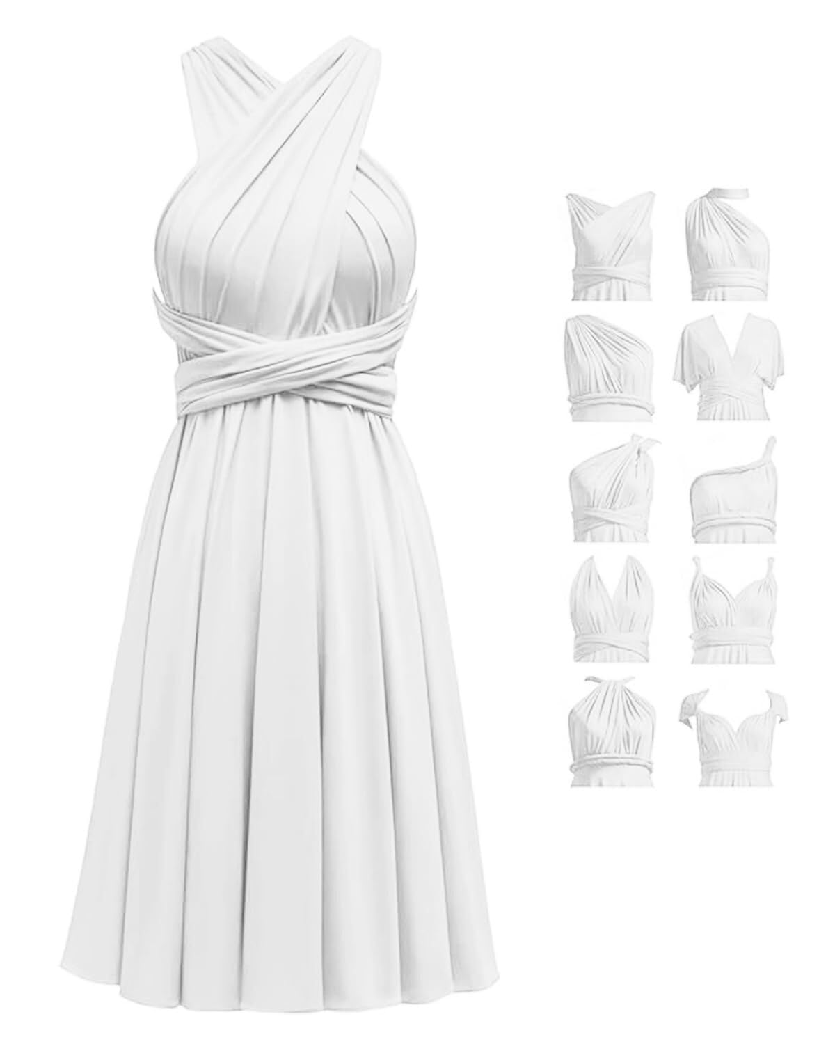 Short Infinity Dresses with Bandeau,Midi Bridesmaid Convertible Dress,Elastic Wedding Multiway Twist Wrap Dress