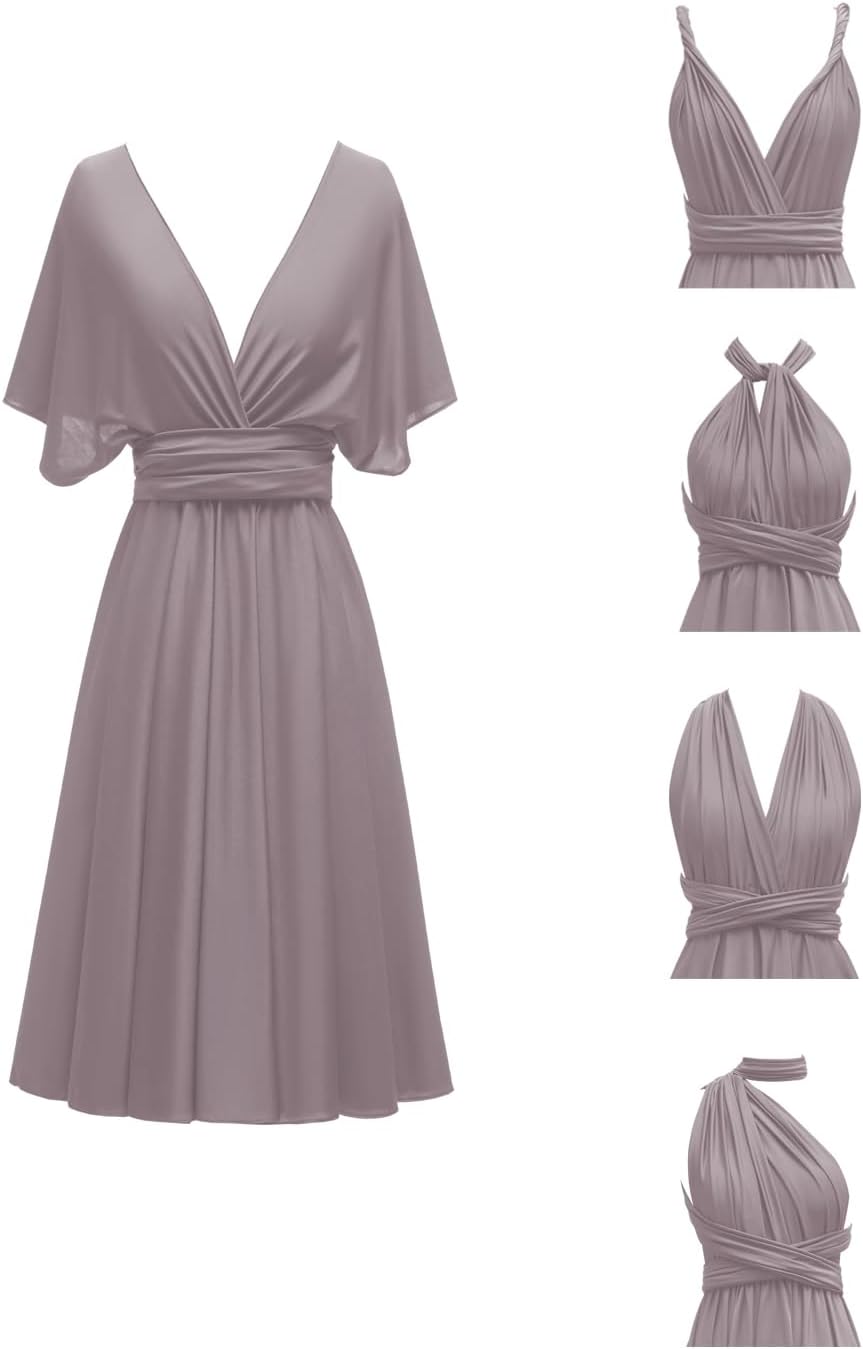 Knee Length Short Infinity Dress with Bandeau Convertible Bridesmaids Gown Multi Way Formal Dresses