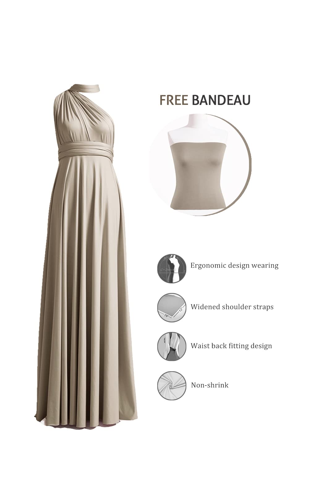 72styles Infinity Dress with Bandeau, Convertible Bridesmaid Dress, Long, Plus Size, Multi-Way Dress, Twist Wrap Dress
