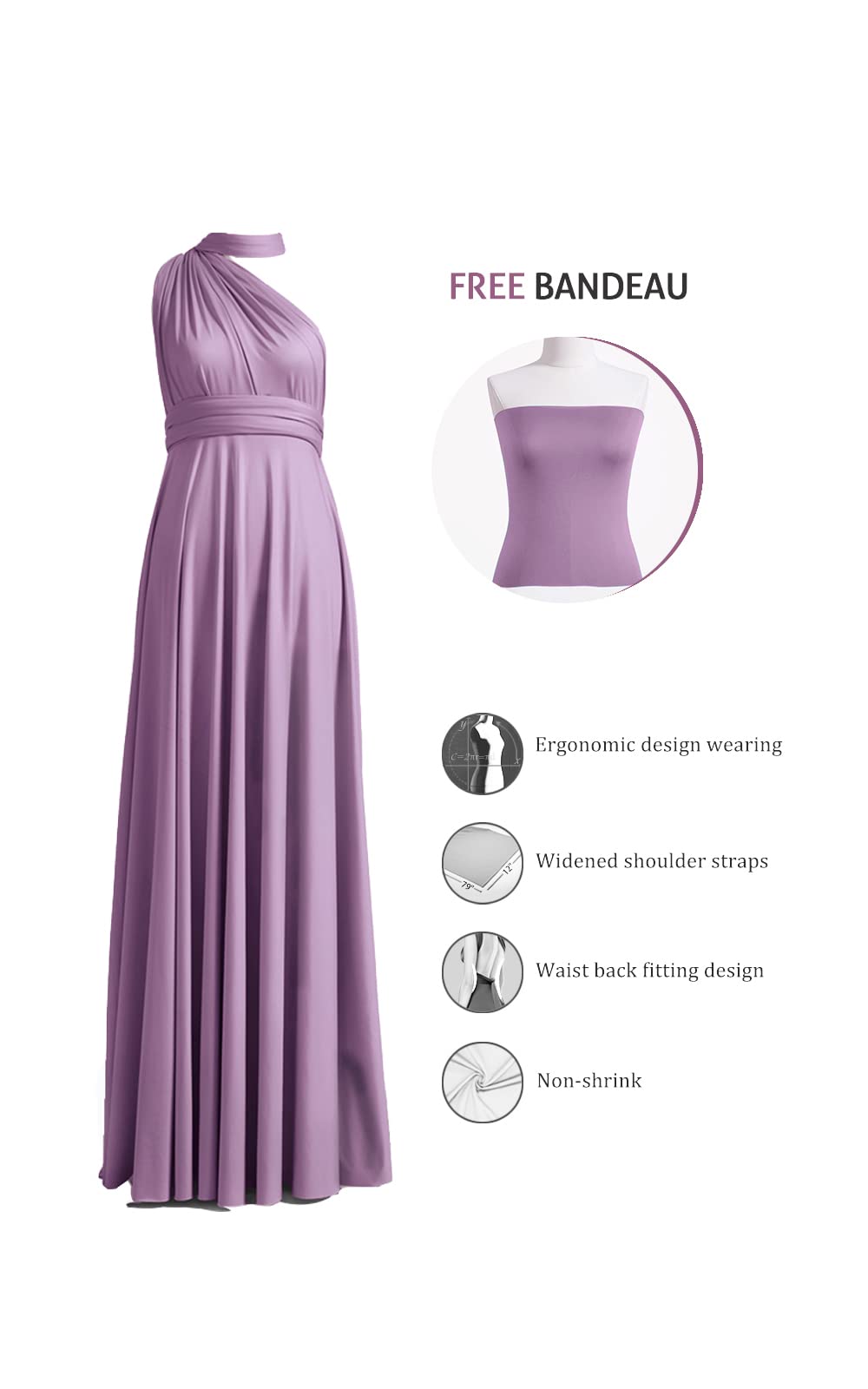 72styles Infinity Dress with Bandeau, Convertible Bridesmaid Dress, Long, Plus Size, Multi-Way Dress, Twist Wrap Dress