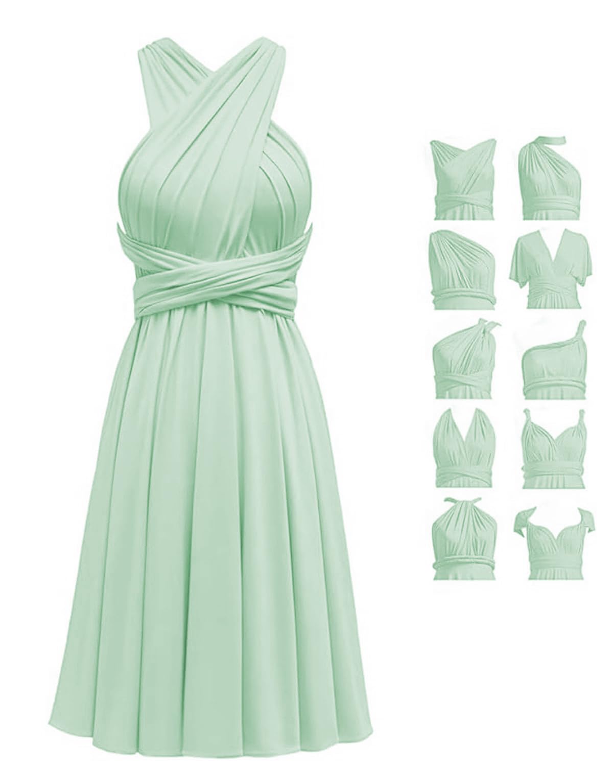 Short Infinity Dresses with Bandeau,Midi Bridesmaid Convertible Dress,Elastic Wedding Multiway Twist Wrap Dress