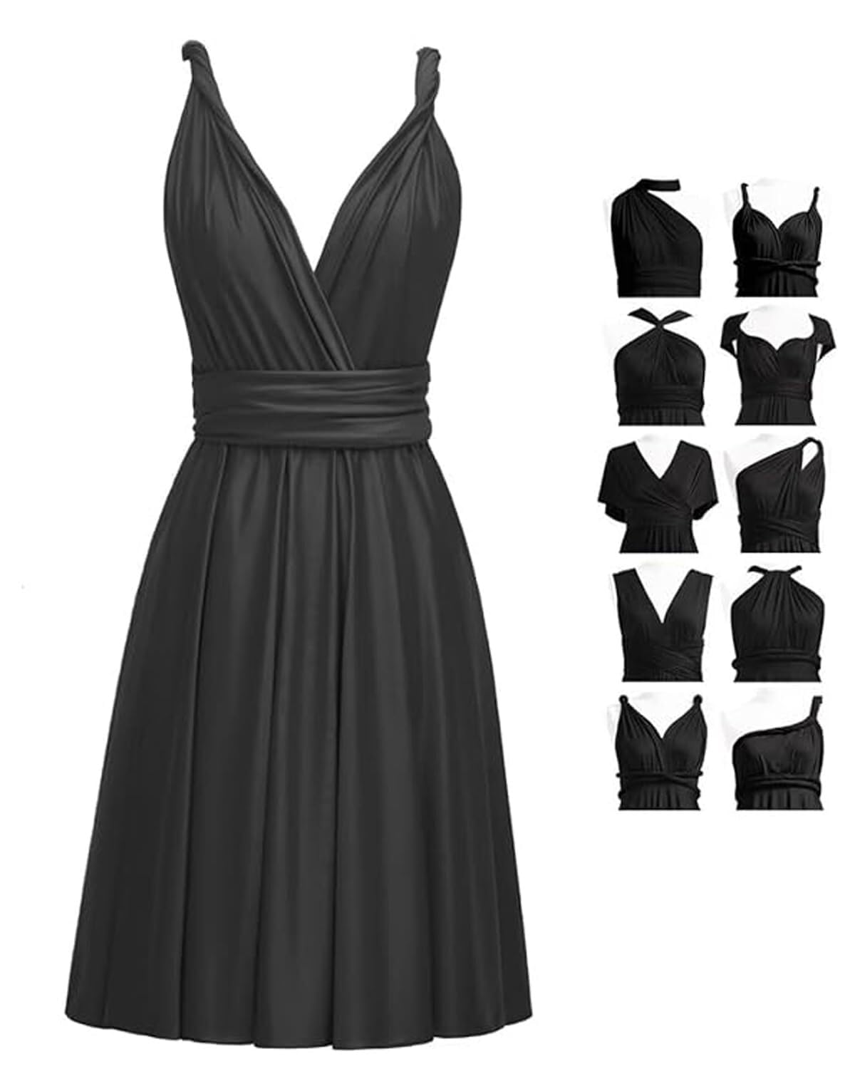 Short Infinity Dresses with Bandeau,Midi Bridesmaid Convertible Dress,Elastic Wedding Multiway Twist Wrap Dress