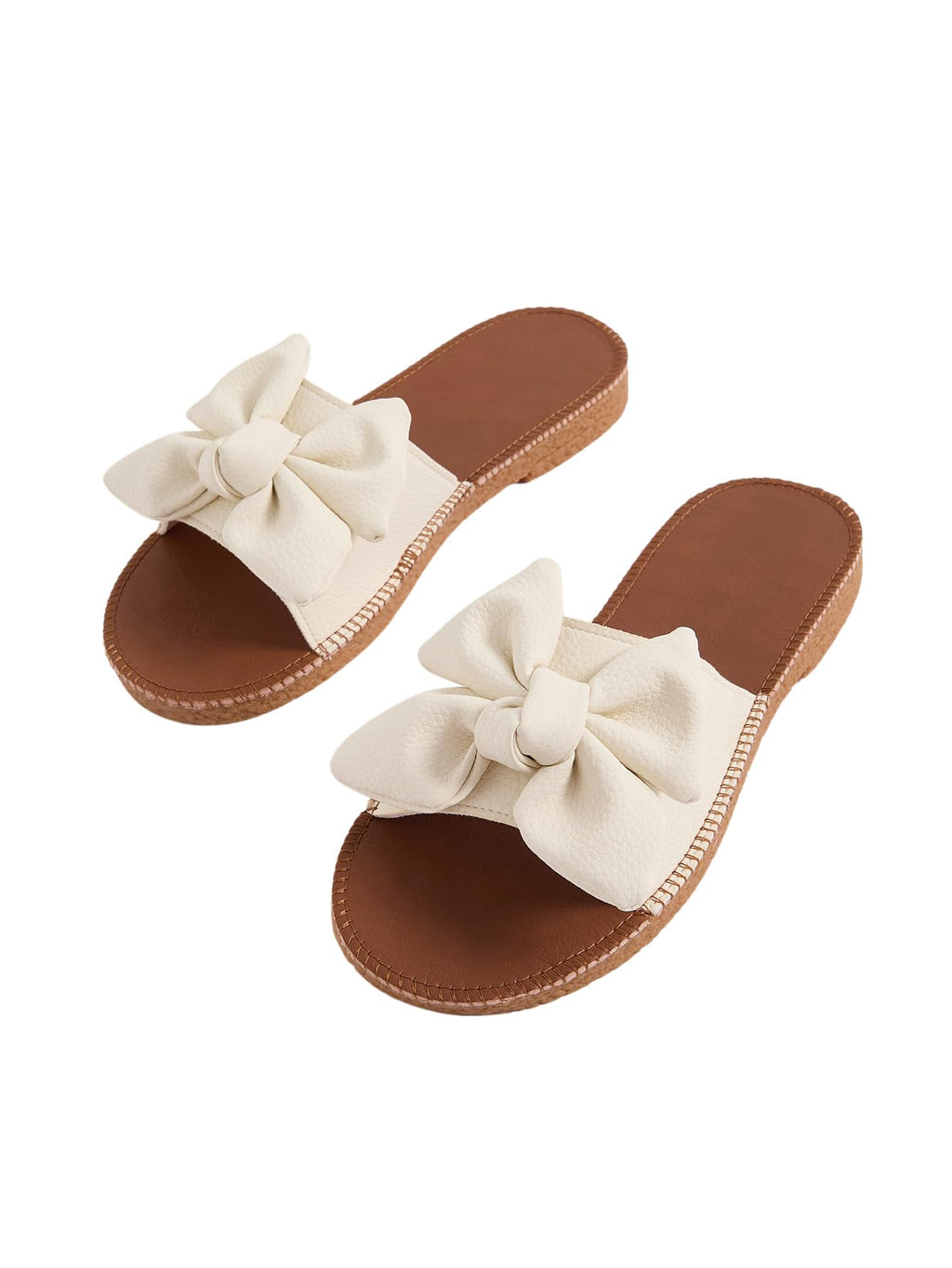 Verdusa Women's Bow Flat Sandals Leather Open Toe Flats Summer Vacation Shoes Beach Sandals Outdoor Slippers