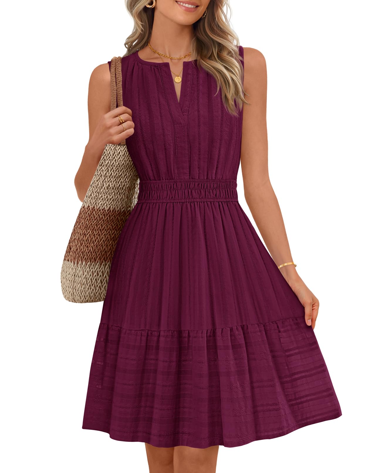 MEROKEETY Women's 2026 Summer Casual Mini Sundress Beach Vacation Sleeveless V Neck Flowy A Line Dress with Pockets