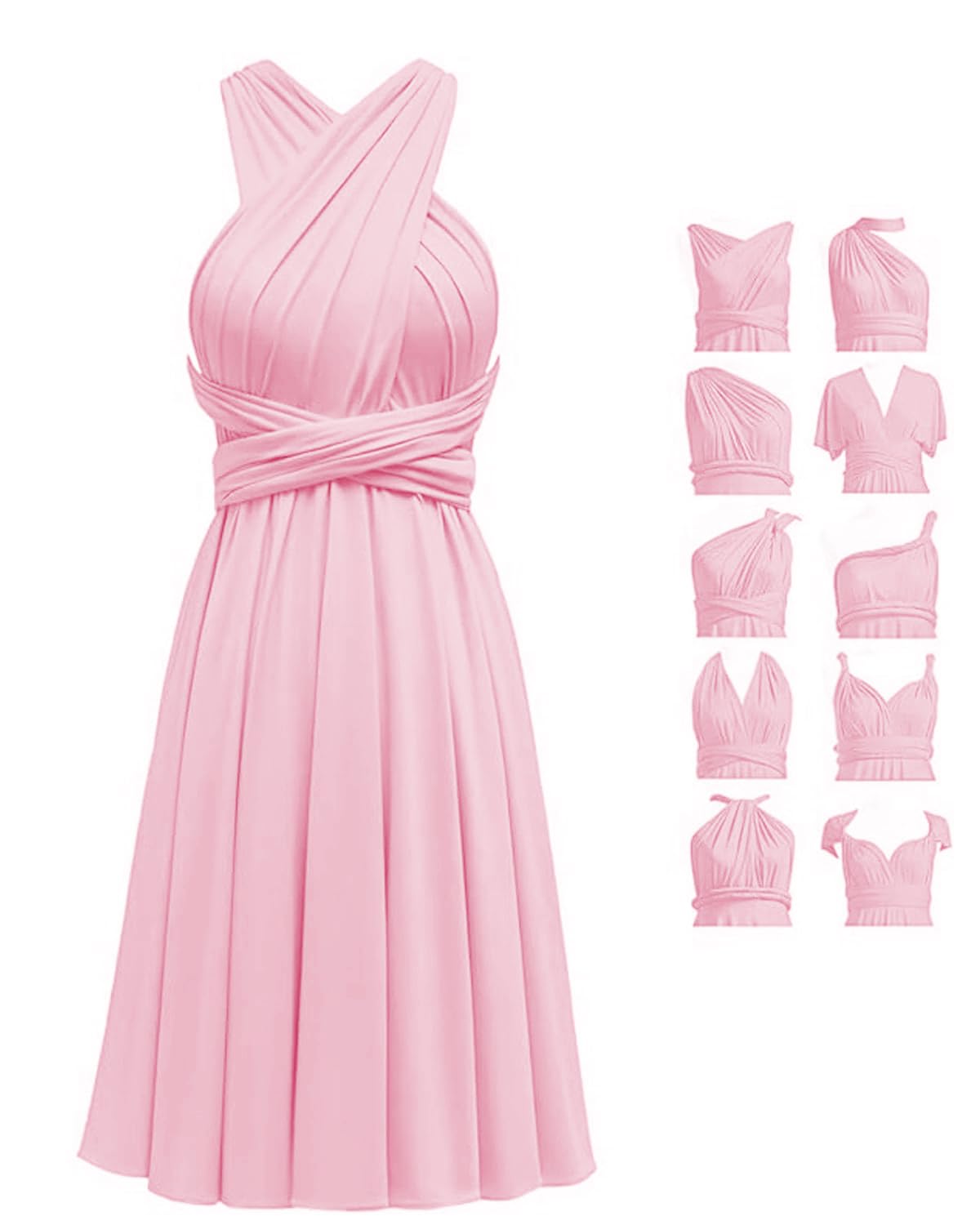 Short Infinity Dresses with Bandeau,Midi Bridesmaid Convertible Dress,Elastic Wedding Multiway Twist Wrap Dress