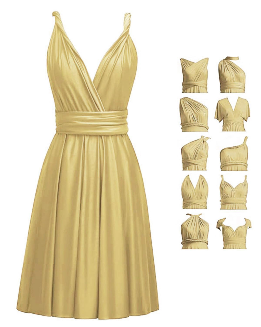 Short Infinity Dresses with Bandeau,Midi Bridesmaid Convertible Dress,Elastic Wedding Multiway Twist Wrap Dress