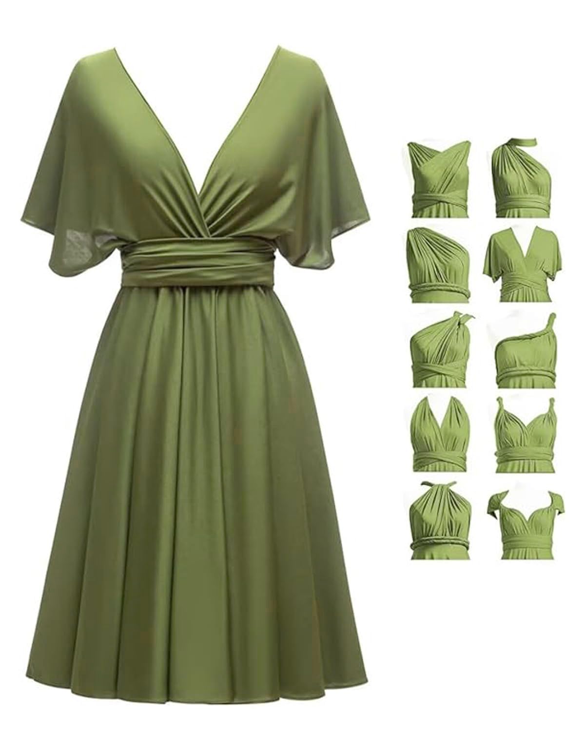 Short Infinity Dresses with Bandeau,Midi Bridesmaid Convertible Dress,Elastic Wedding Multiway Twist Wrap Dress