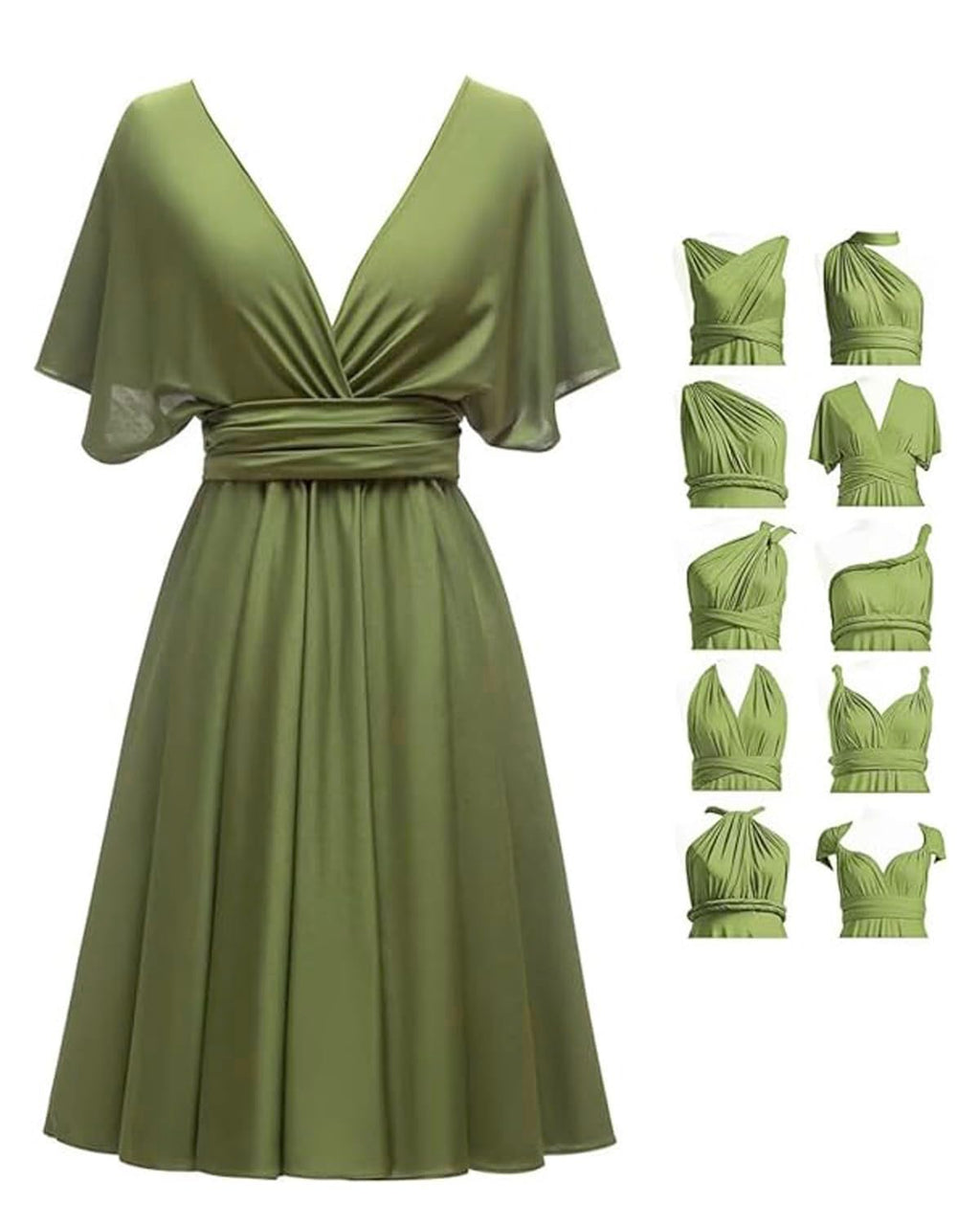 Short Infinity Dresses with Bandeau,Midi Bridesmaid Convertible Dress,Elastic Wedding Multiway Twist Wrap Dress
