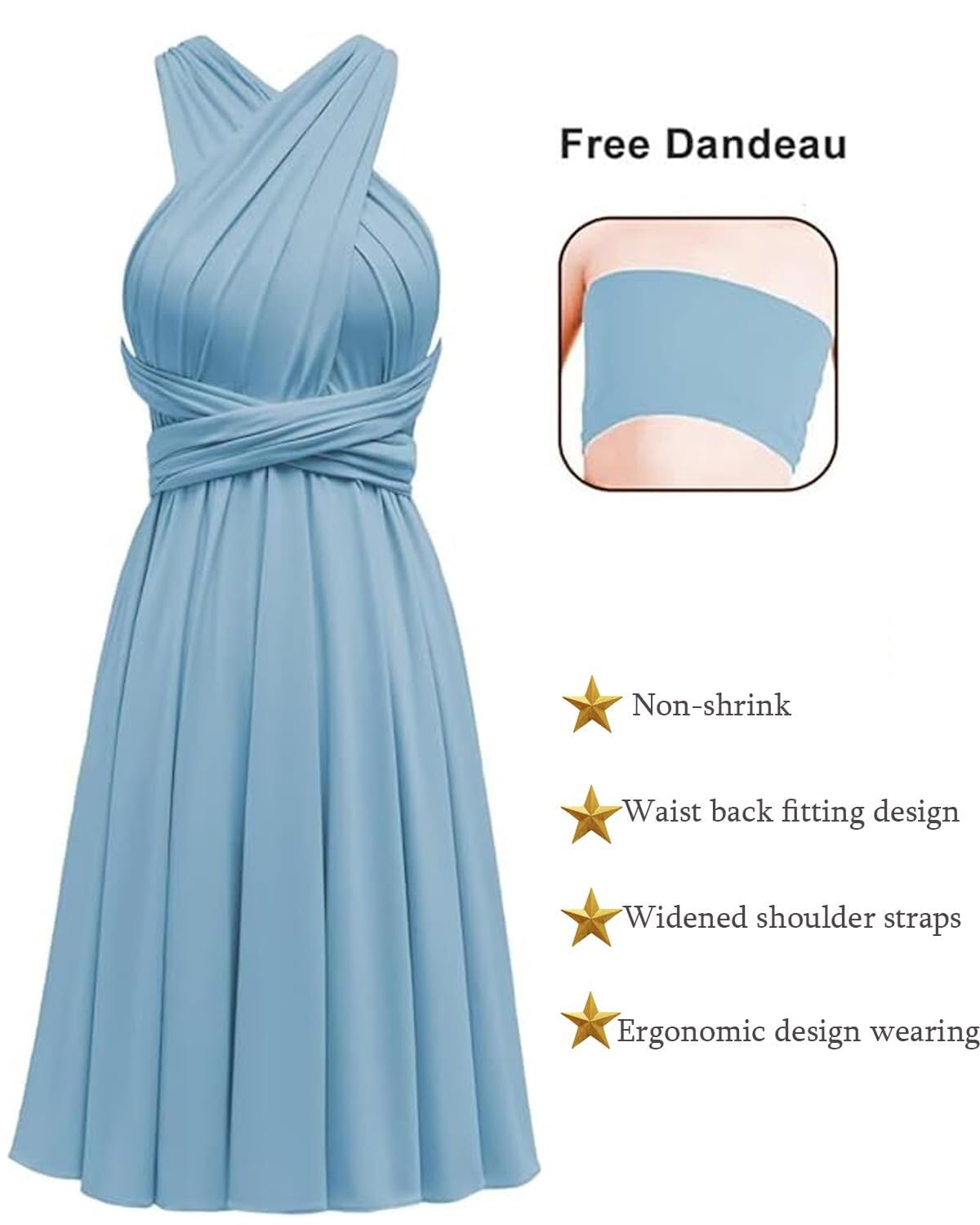 Short Infinity Dresses with Bandeau,Midi Bridesmaid Convertible Dress,Elastic Wedding Multiway Twist Wrap Dress