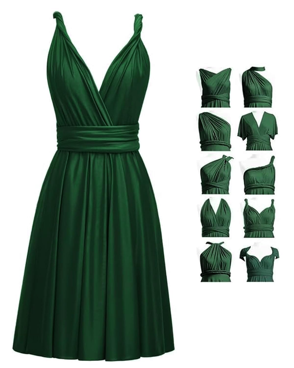 Short Infinity Dresses with Bandeau,Midi Bridesmaid Convertible Dress,Elastic Wedding Multiway Twist Wrap Dress