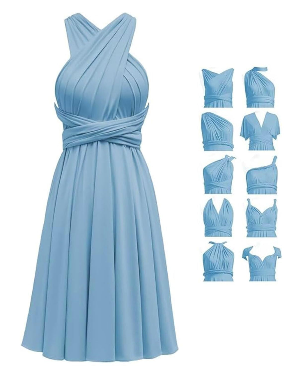 Short Infinity Dresses with Bandeau,Midi Bridesmaid Convertible Dress,Elastic Wedding Multiway Twist Wrap Dress