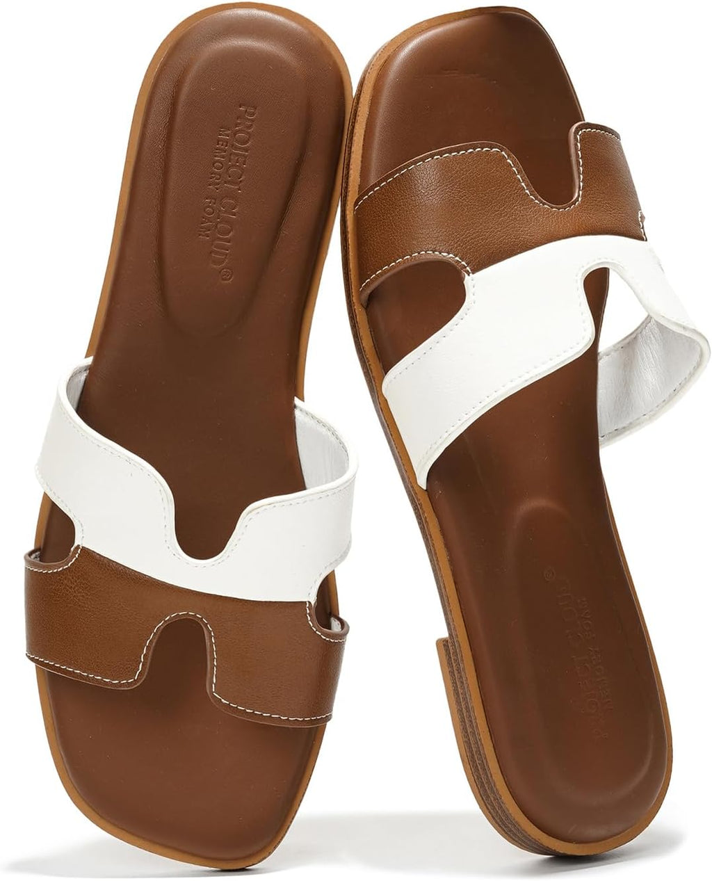 Project Cloud 100% Genuine Leather Sandals for Women 2026 - Fashion Flat Womens Sandals with Memory Foam Insole Slides Sandals Women Footwear - Mules Women's Sandals (Jannel)