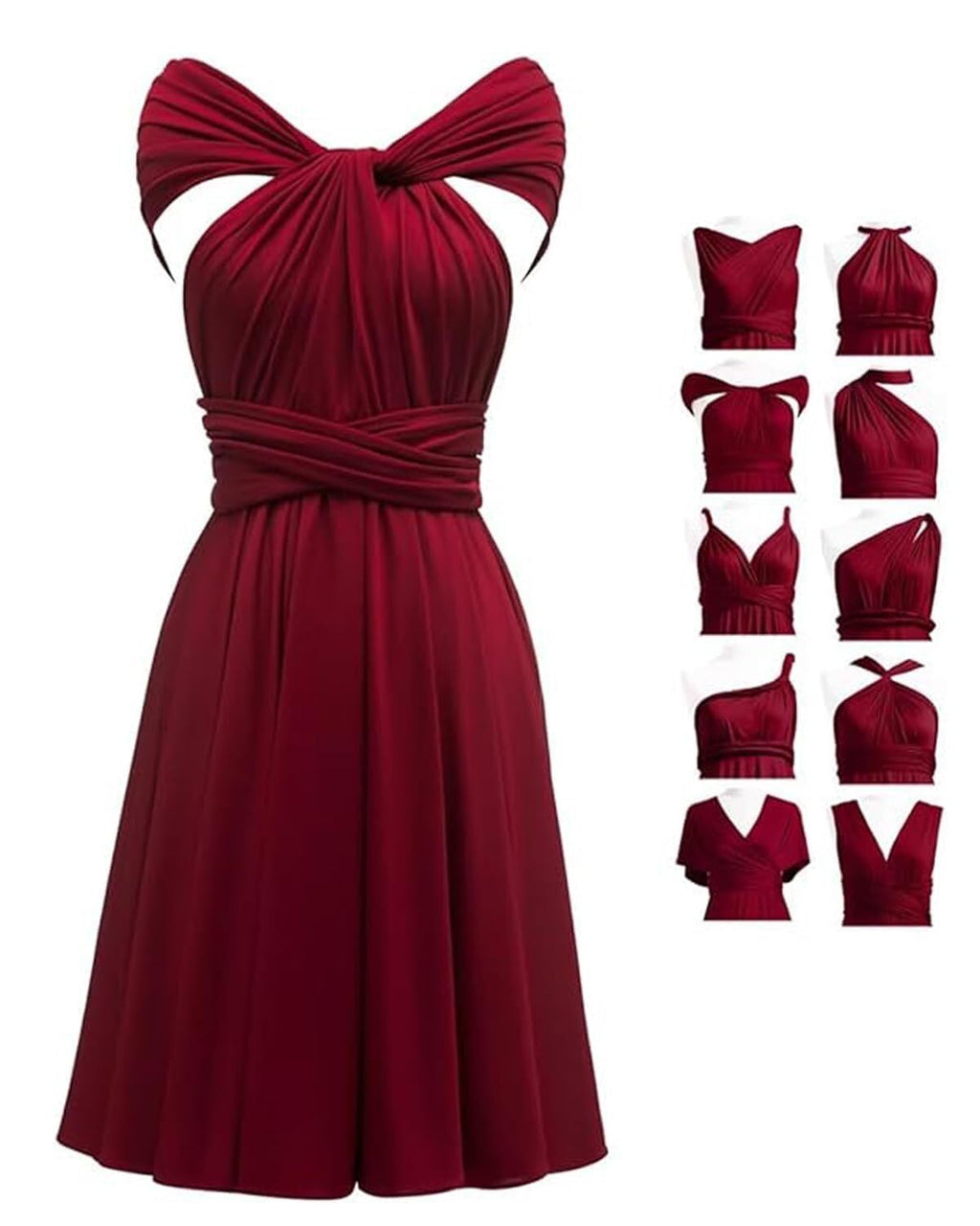 Short Infinity Dresses with Bandeau,Midi Bridesmaid Convertible Dress,Elastic Wedding Multiway Twist Wrap Dress