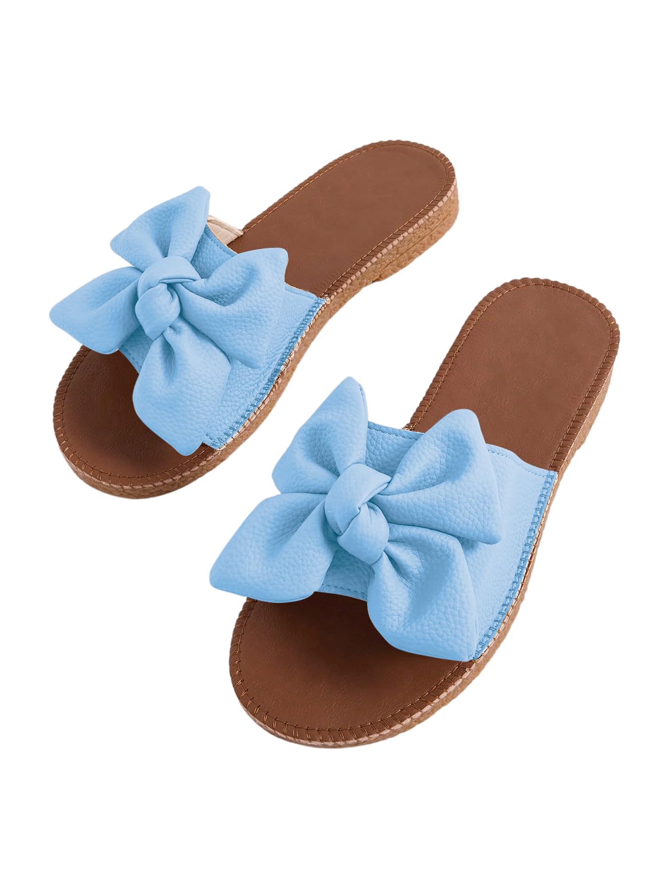 Verdusa Women's Bow Flat Sandals Leather Open Toe Flats Summer Vacation Shoes Beach Sandals Outdoor Slippers