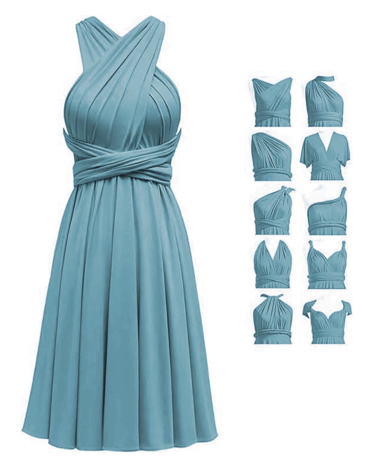 Short Infinity Dresses with Bandeau,Midi Bridesmaid Convertible Dress,Elastic Wedding Multiway Twist Wrap Dress