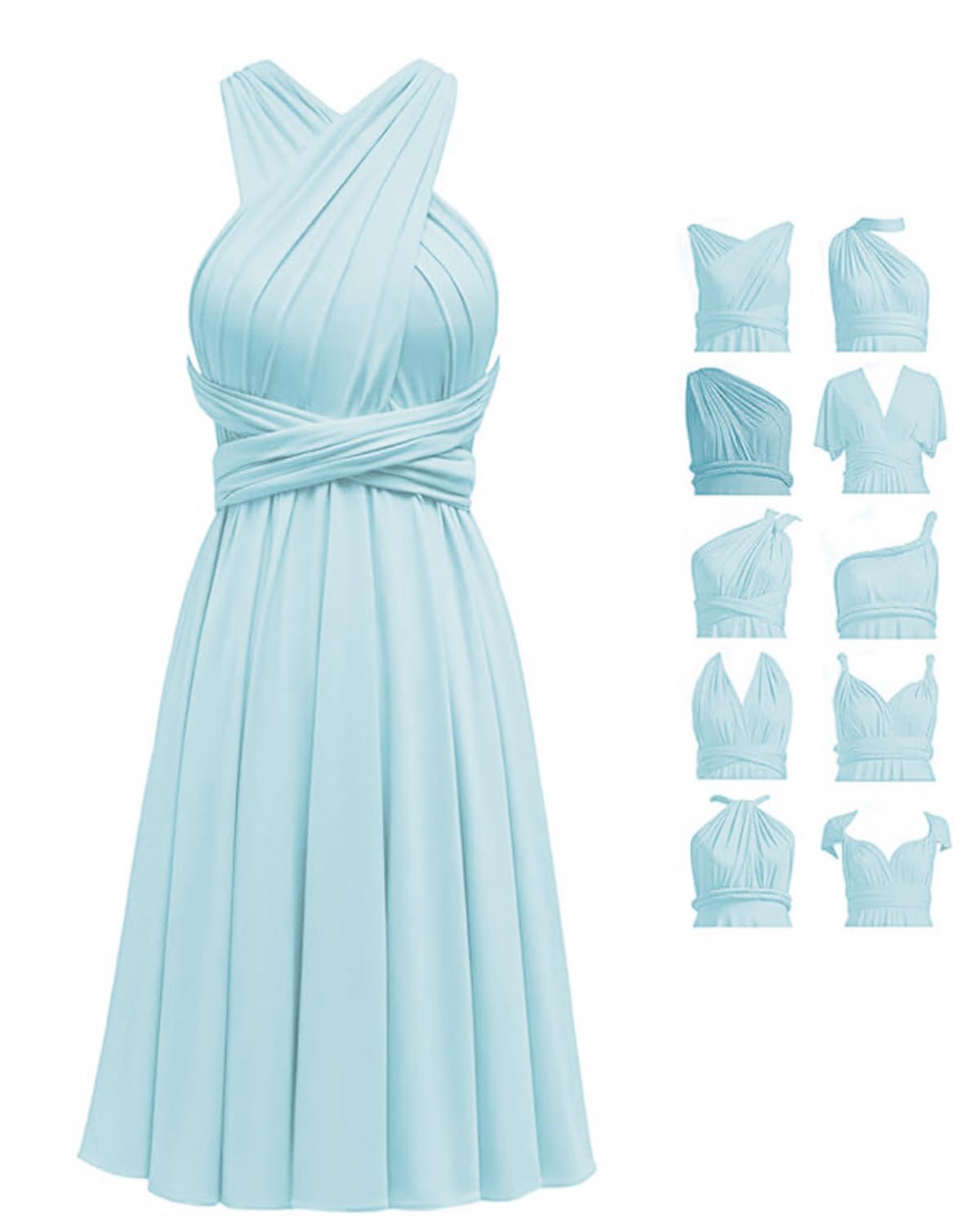 Short Infinity Dresses with Bandeau,Midi Bridesmaid Convertible Dress,Elastic Wedding Multiway Twist Wrap Dress