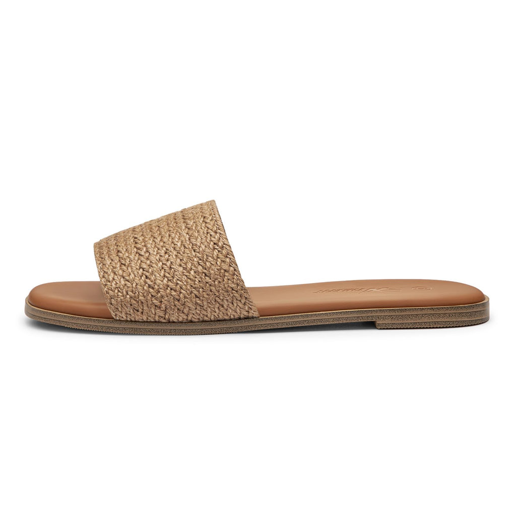 Athlefit Flat Sandals for Women Summer Raffia Square Toe Comfortable Slip On Dressy Casual Slide Sandals for Beach Travel