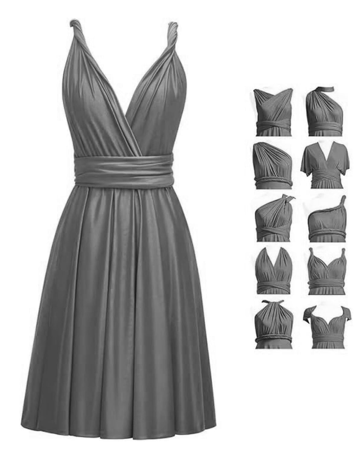 Short Infinity Dresses with Bandeau,Midi Bridesmaid Convertible Dress,Elastic Wedding Multiway Twist Wrap Dress