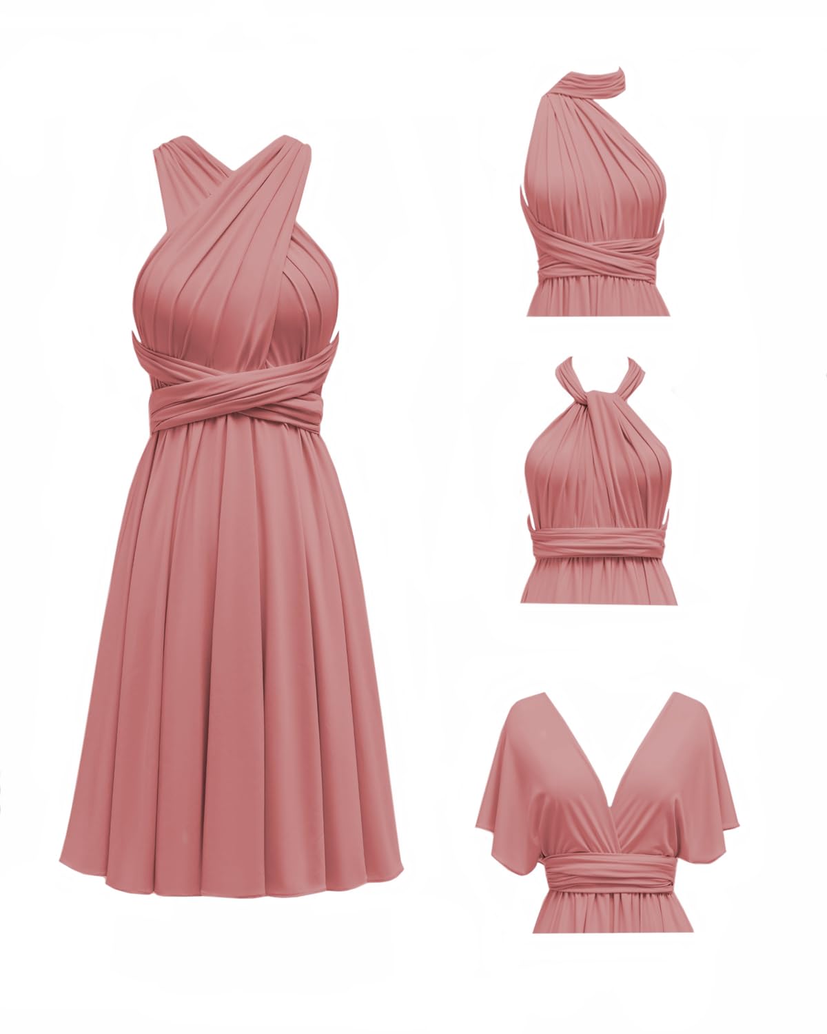 Knee Length Short Infinity Dress with Bandeau Convertible Bridesmaids Gown Multi Way Formal Dresses