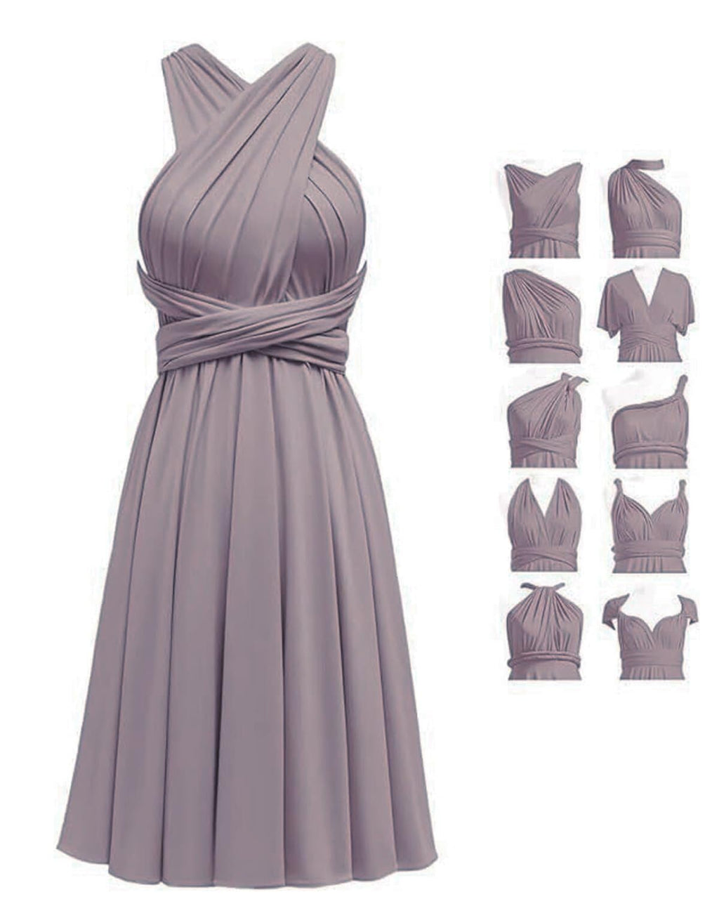 Short Infinity Dresses with Bandeau,Midi Bridesmaid Convertible Dress,Elastic Wedding Multiway Twist Wrap Dress