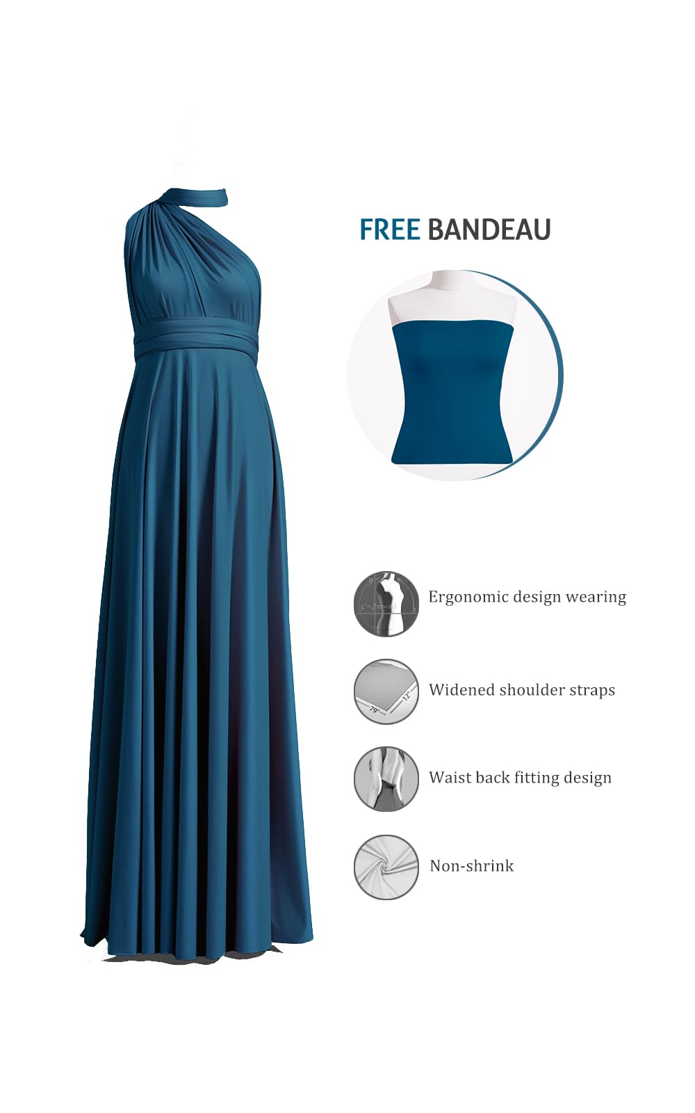 72styles Infinity Dress with Bandeau, Convertible Bridesmaid Dress, Long, Plus Size, Multi-Way Dress, Twist Wrap Dress