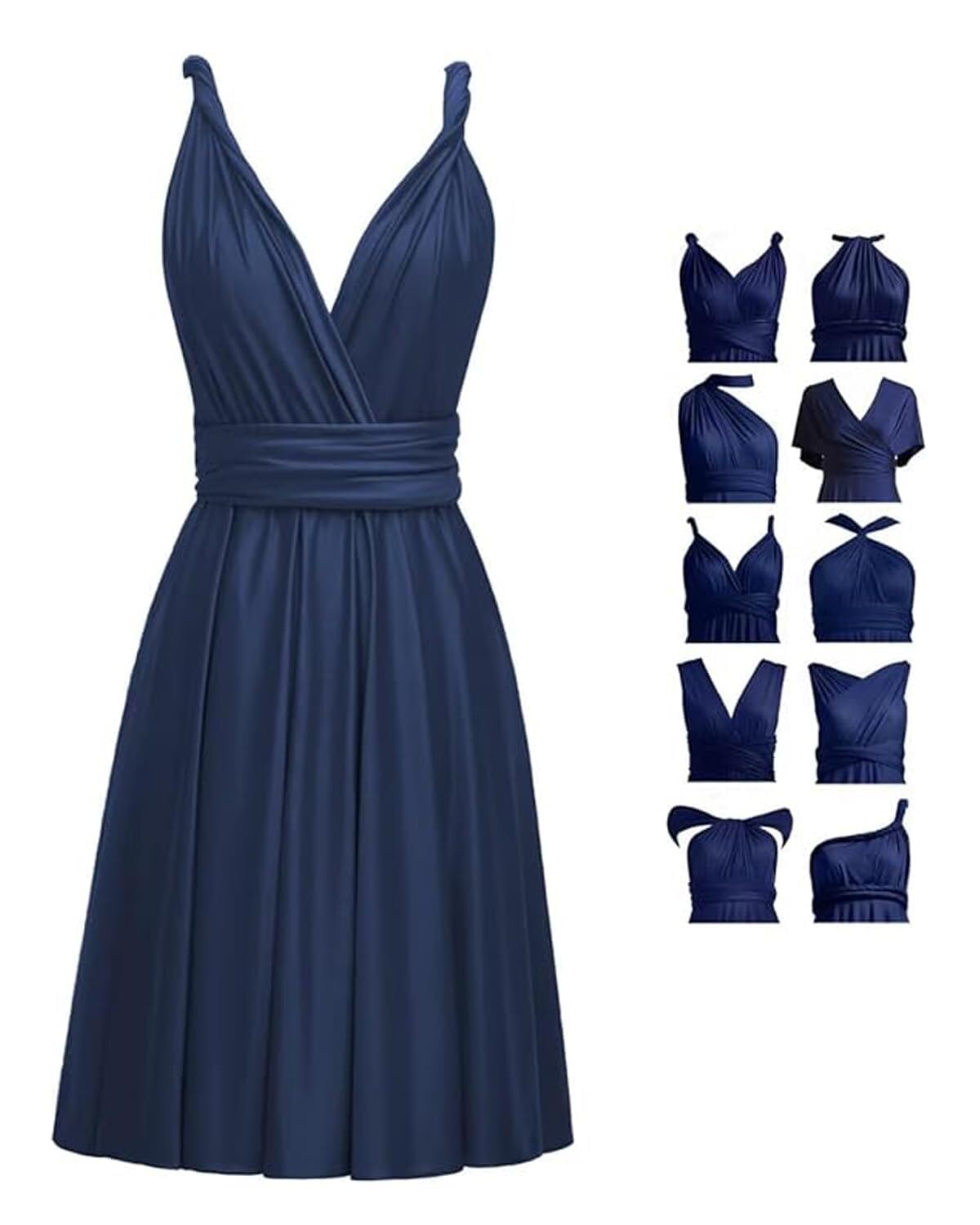 Short Infinity Dresses with Bandeau,Midi Bridesmaid Convertible Dress,Elastic Wedding Multiway Twist Wrap Dress