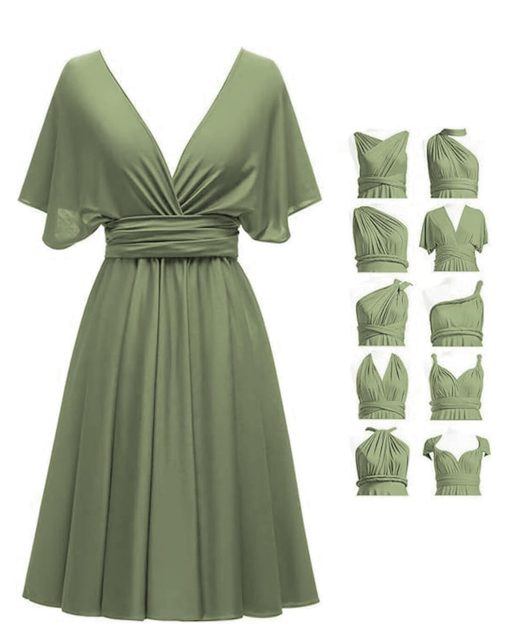 Short Infinity Dresses with Bandeau,Midi Bridesmaid Convertible Dress,Elastic Wedding Multiway Twist Wrap Dress