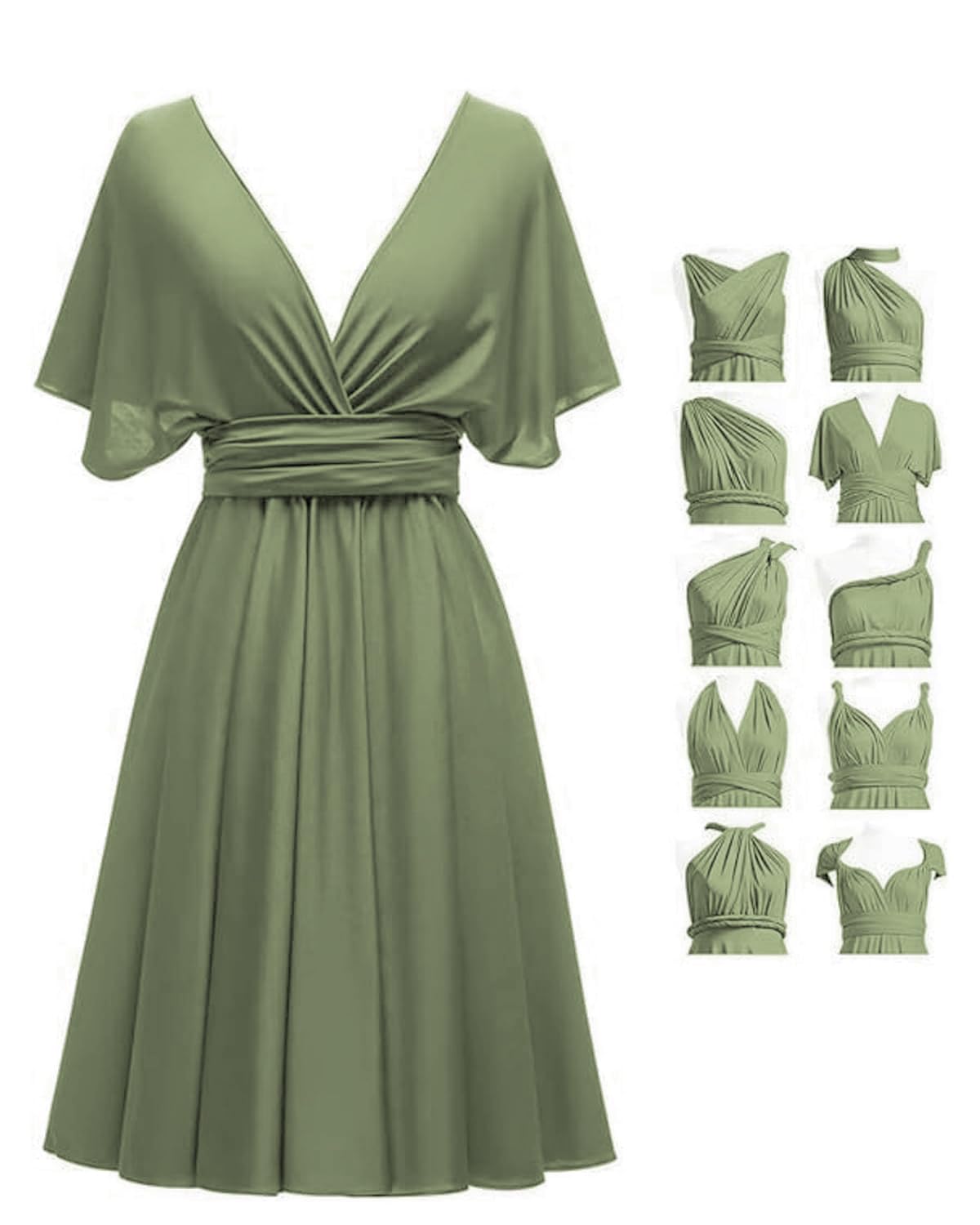 Short Infinity Dresses with Bandeau,Midi Bridesmaid Convertible Dress,Elastic Wedding Multiway Twist Wrap Dress