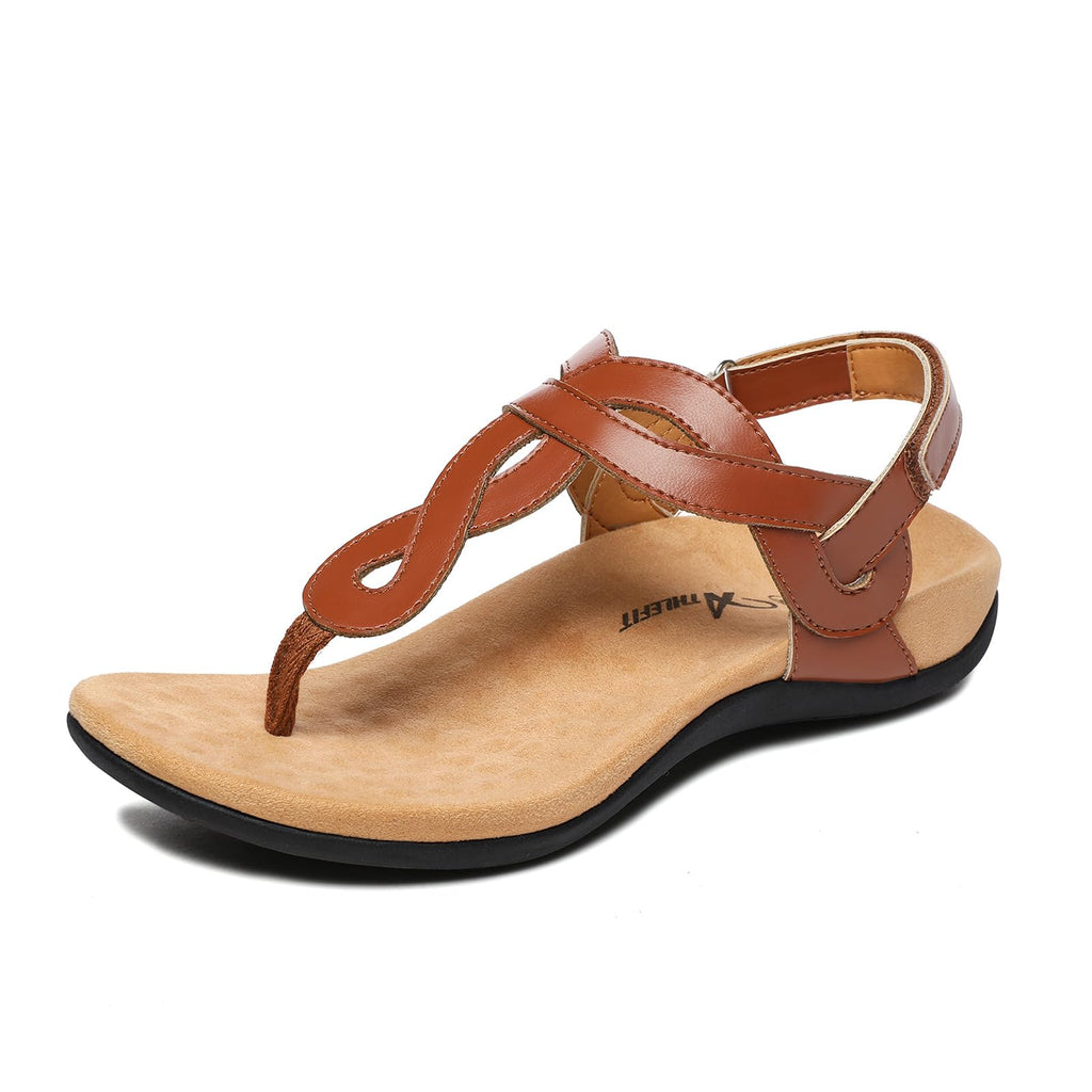 Athlefit Women's Orthopedic Arch Support Sandals Comfortable Thong T-Strap Orthotic Casual Flat Sandals