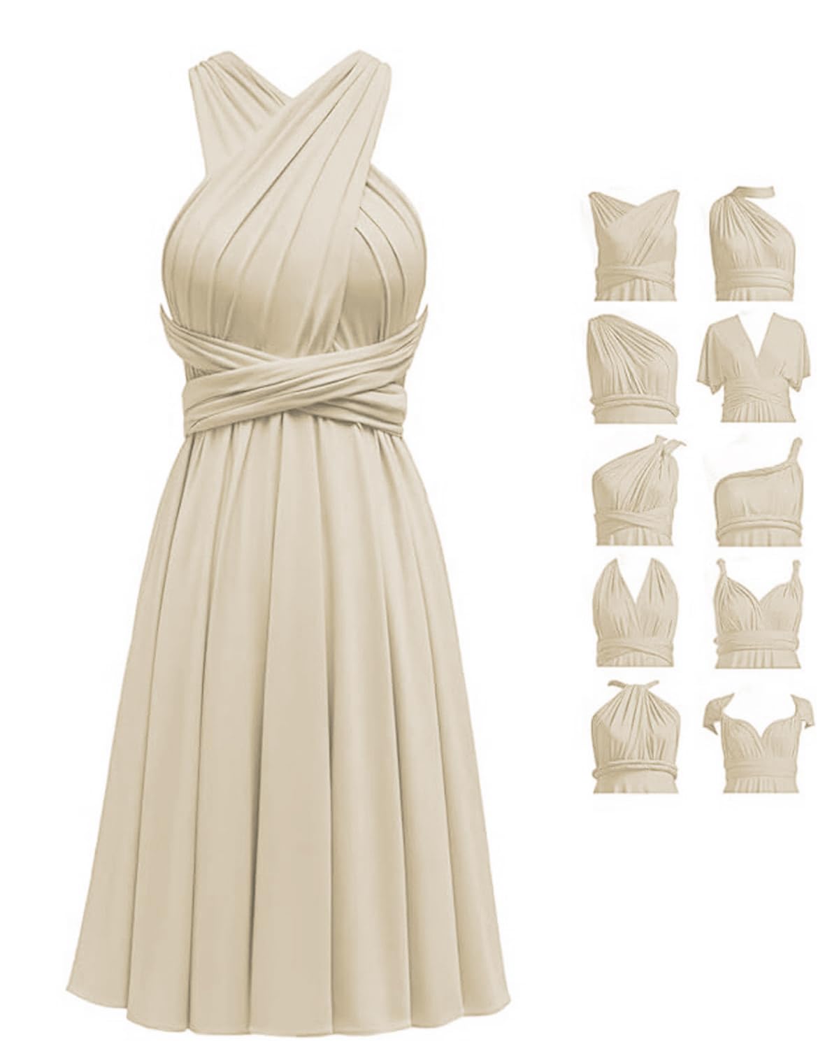 Short Infinity Dresses with Bandeau,Midi Bridesmaid Convertible Dress,Elastic Wedding Multiway Twist Wrap Dress