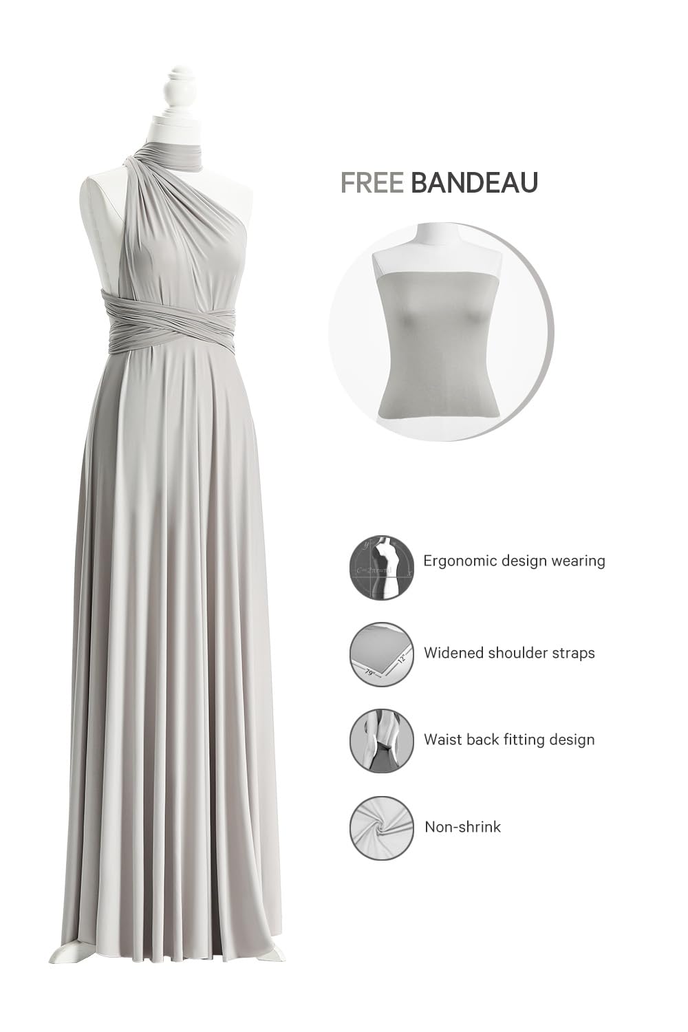 72styles Infinity Dress with Bandeau, Convertible Bridesmaid Dress, Long, Plus Size, Multi-Way Dress, Twist Wrap Dress