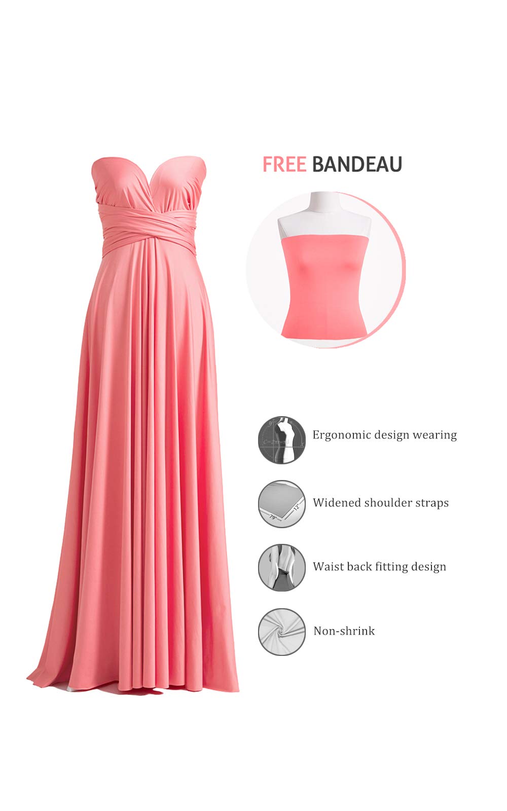 72styles Infinity Dress with Bandeau, Convertible Bridesmaid Dress, Long, Plus Size, Multi-Way Dress, Twist Wrap Dress