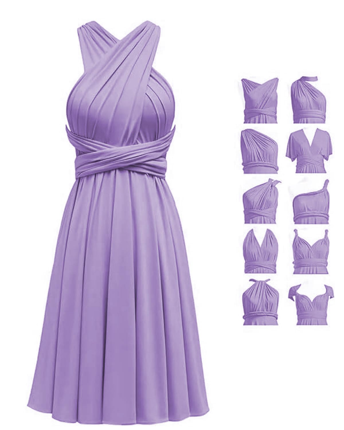Short Infinity Dresses with Bandeau,Midi Bridesmaid Convertible Dress,Elastic Wedding Multiway Twist Wrap Dress