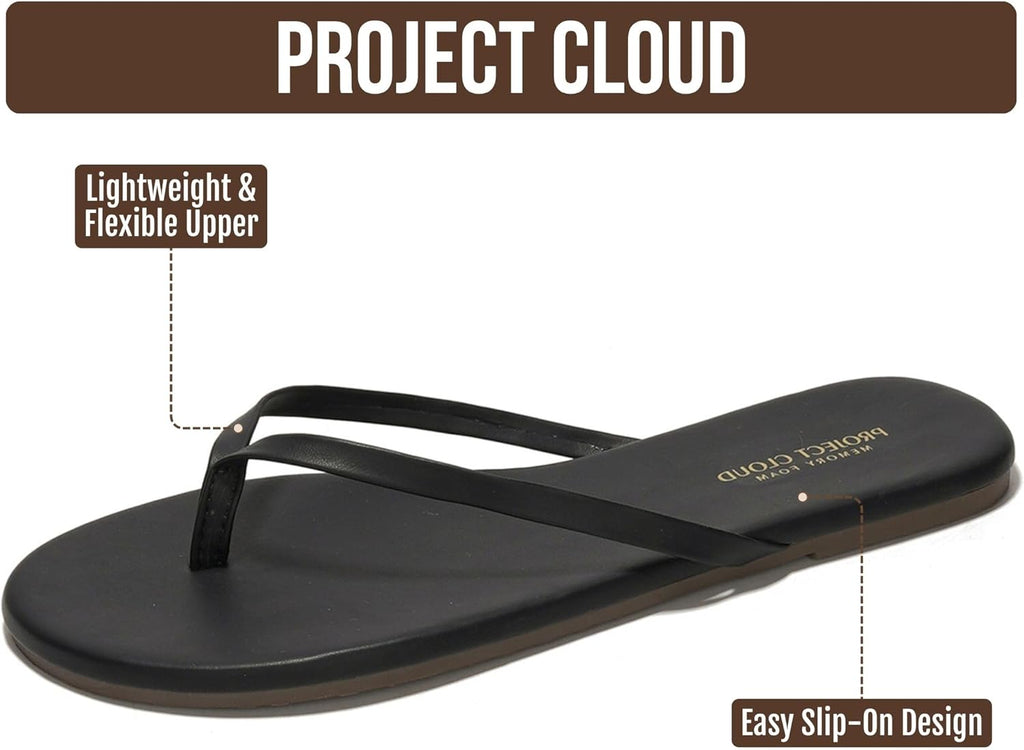 Project Cloud Flip Flops for Women Footwear- Lightweight and Memory Foam Insole Sandals for Women 2026 - Durable Non-Slip Beach Essentials Flats for Women Sandals (Foundations)