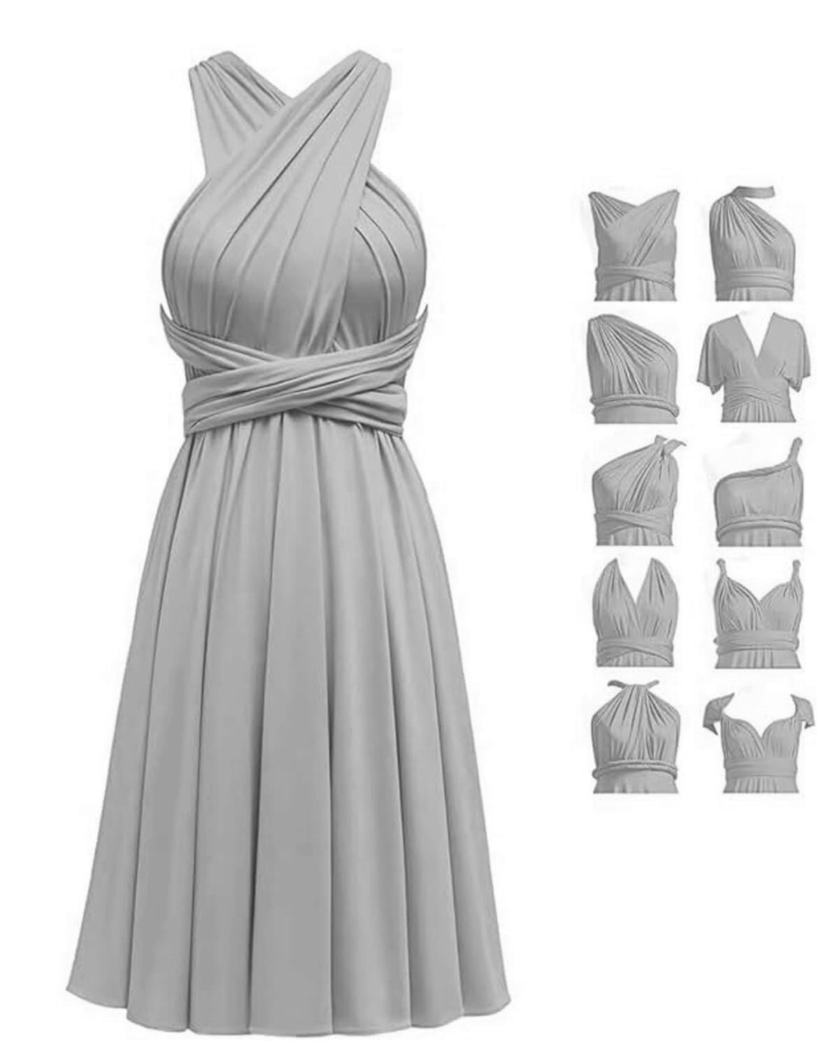 Short Infinity Dresses with Bandeau,Midi Bridesmaid Convertible Dress,Elastic Wedding Multiway Twist Wrap Dress