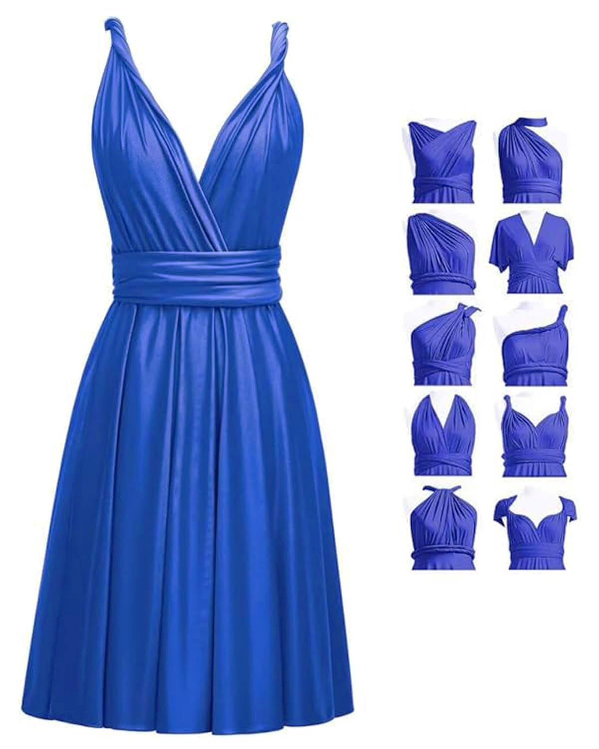 Short Infinity Dresses with Bandeau,Midi Bridesmaid Convertible Dress,Elastic Wedding Multiway Twist Wrap Dress