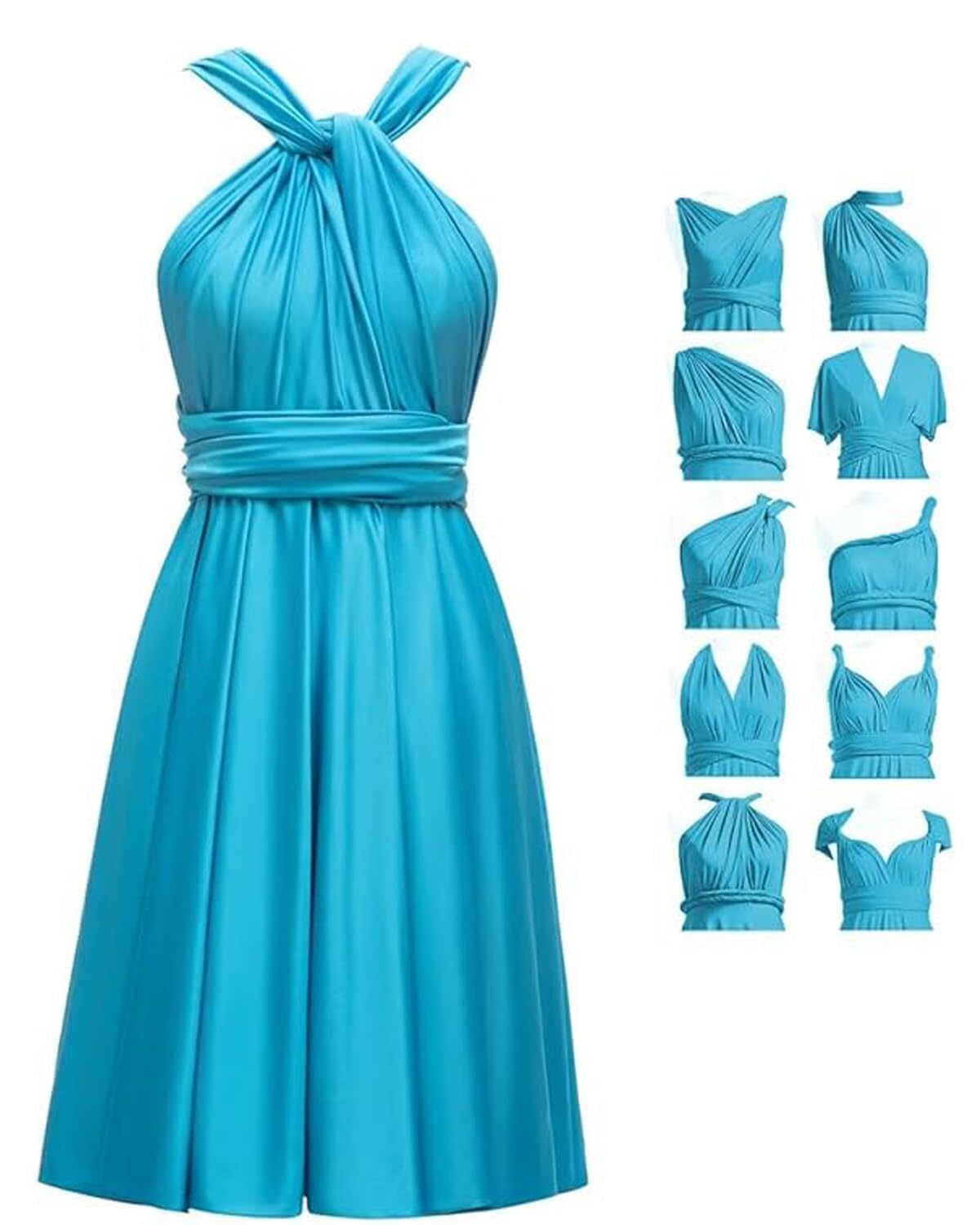 Short Infinity Dresses with Bandeau,Midi Bridesmaid Convertible Dress,Elastic Wedding Multiway Twist Wrap Dress