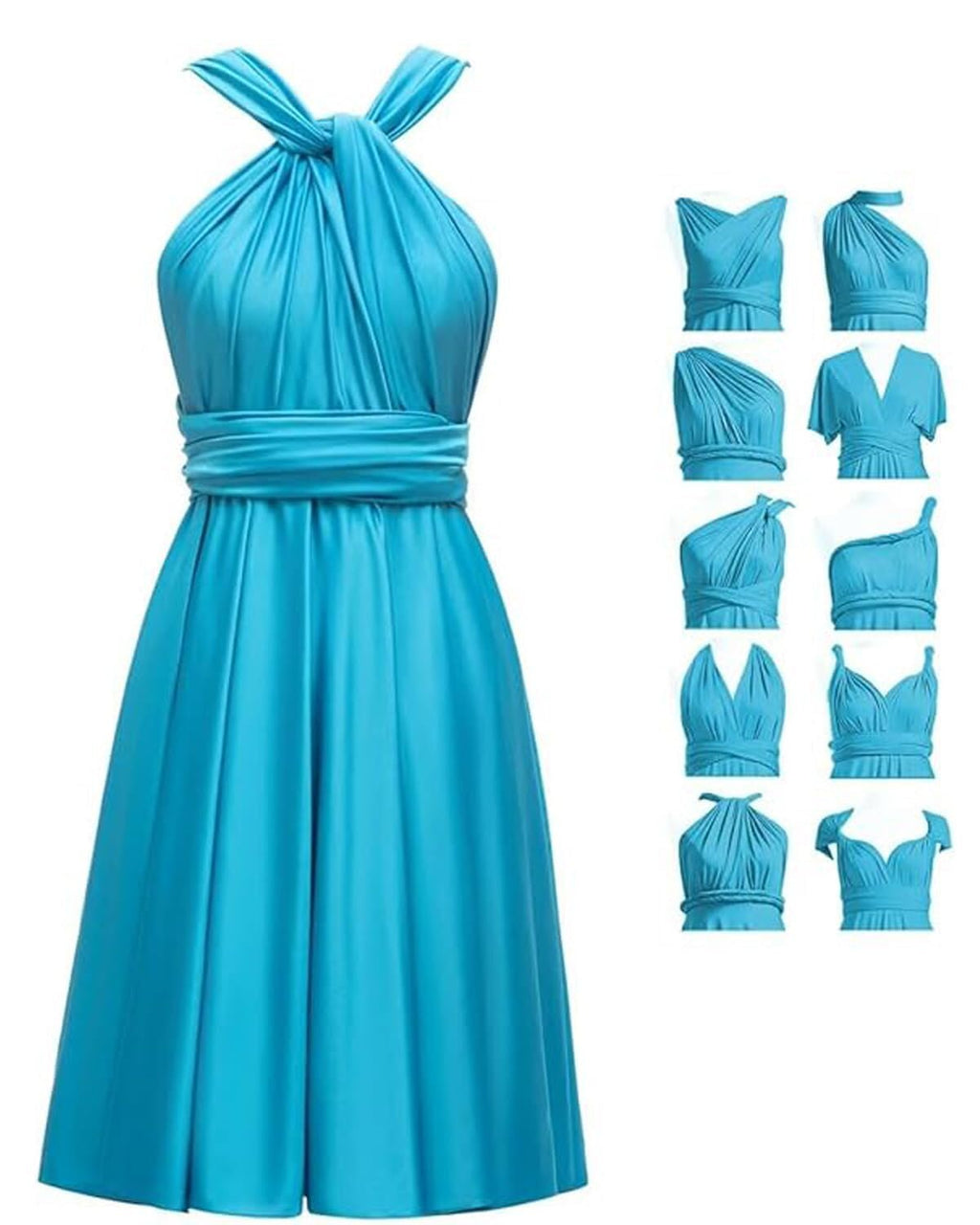 Short Infinity Dresses with Bandeau,Midi Bridesmaid Convertible Dress,Elastic Wedding Multiway Twist Wrap Dress