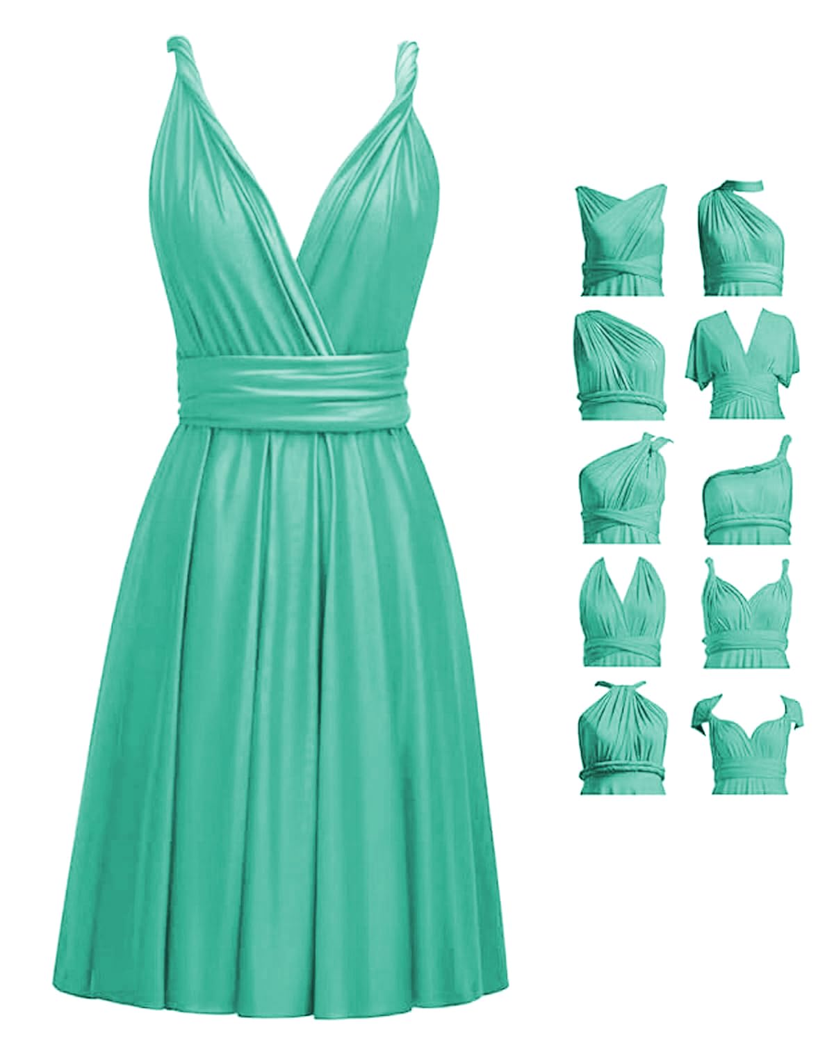 Short Infinity Dresses with Bandeau,Midi Bridesmaid Convertible Dress,Elastic Wedding Multiway Twist Wrap Dress