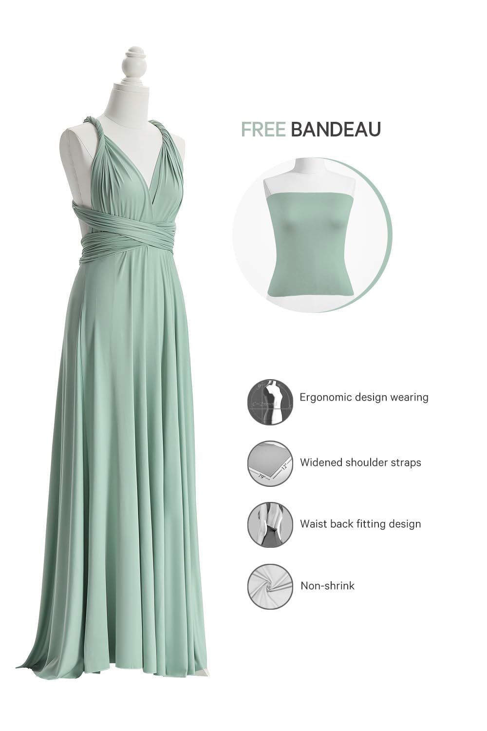 72styles Infinity Dress with Bandeau, Convertible Bridesmaid Dress, Long, Plus Size, Multi-Way Dress, Twist Wrap Dress