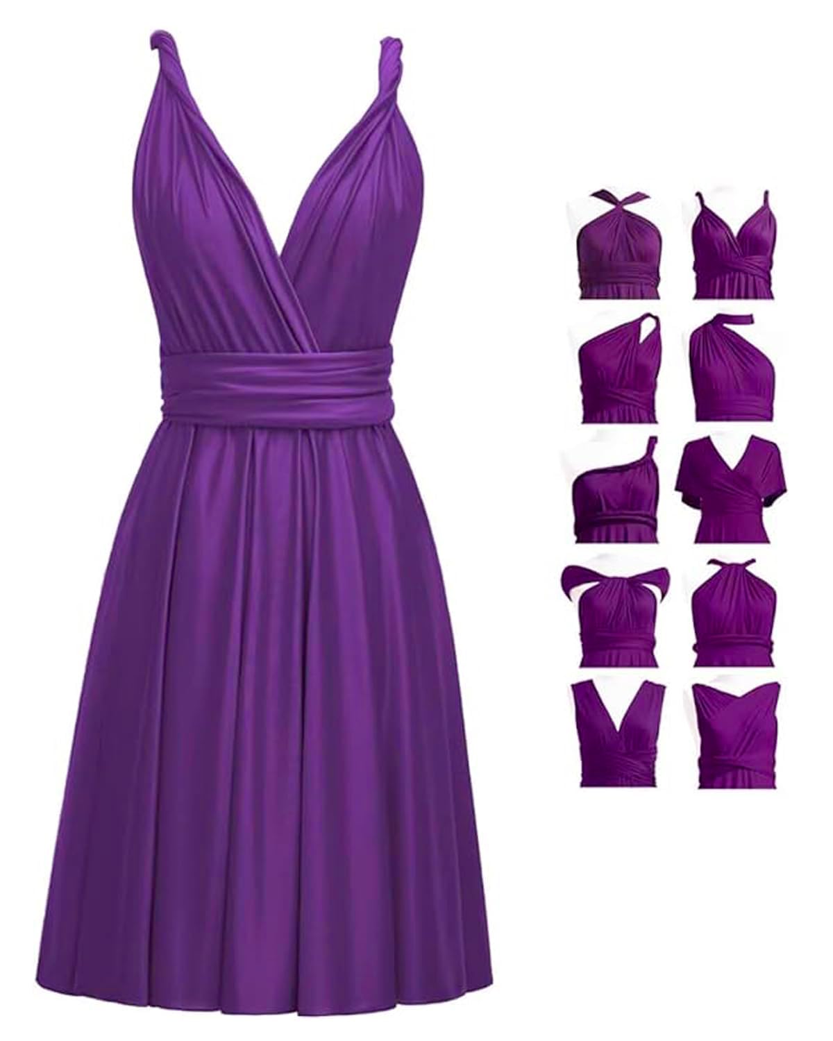 Short Infinity Dresses with Bandeau,Midi Bridesmaid Convertible Dress,Elastic Wedding Multiway Twist Wrap Dress