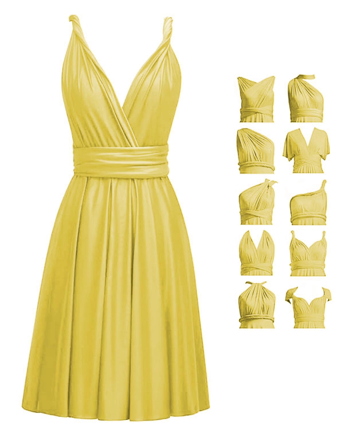 Short Infinity Dresses with Bandeau,Midi Bridesmaid Convertible Dress,Elastic Wedding Multiway Twist Wrap Dress