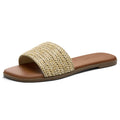 Athlefit Flat Sandals for Women Summer Raffia Square Toe Comfortable Slip On Dressy Casual Slide Sandals for Beach Travel
