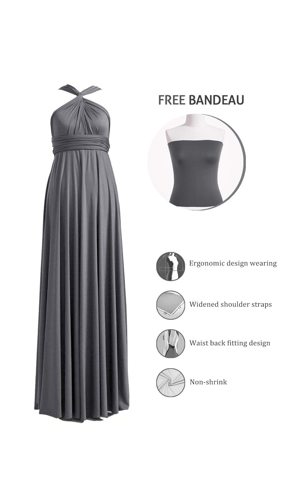 72styles Infinity Dress with Bandeau, Convertible Bridesmaid Dress, Long, Plus Size, Multi-Way Dress, Twist Wrap Dress
