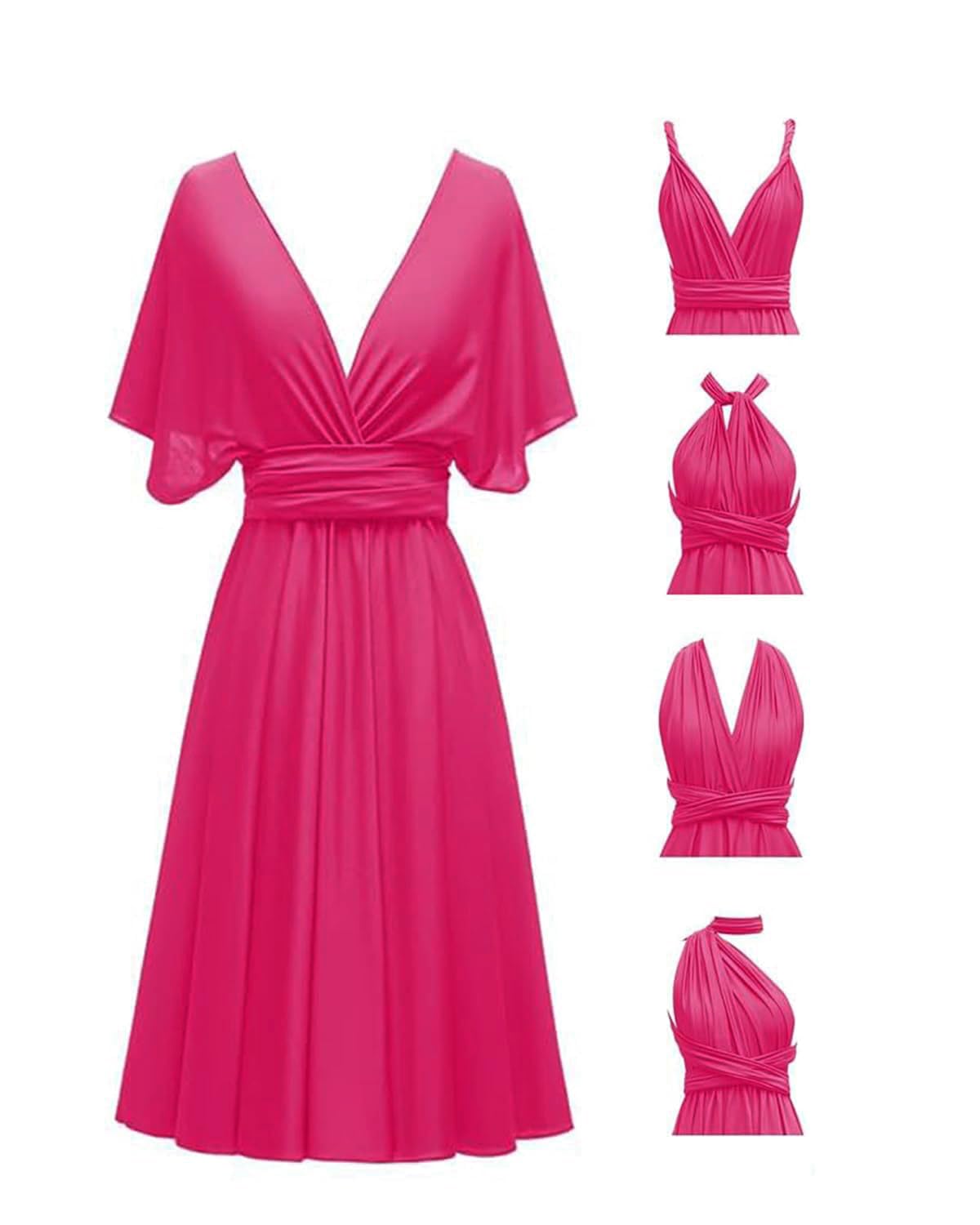 Short Infinity Dresses with Bandeau,Midi Bridesmaid Convertible Dress,Elastic Wedding Multiway Twist Wrap Dress