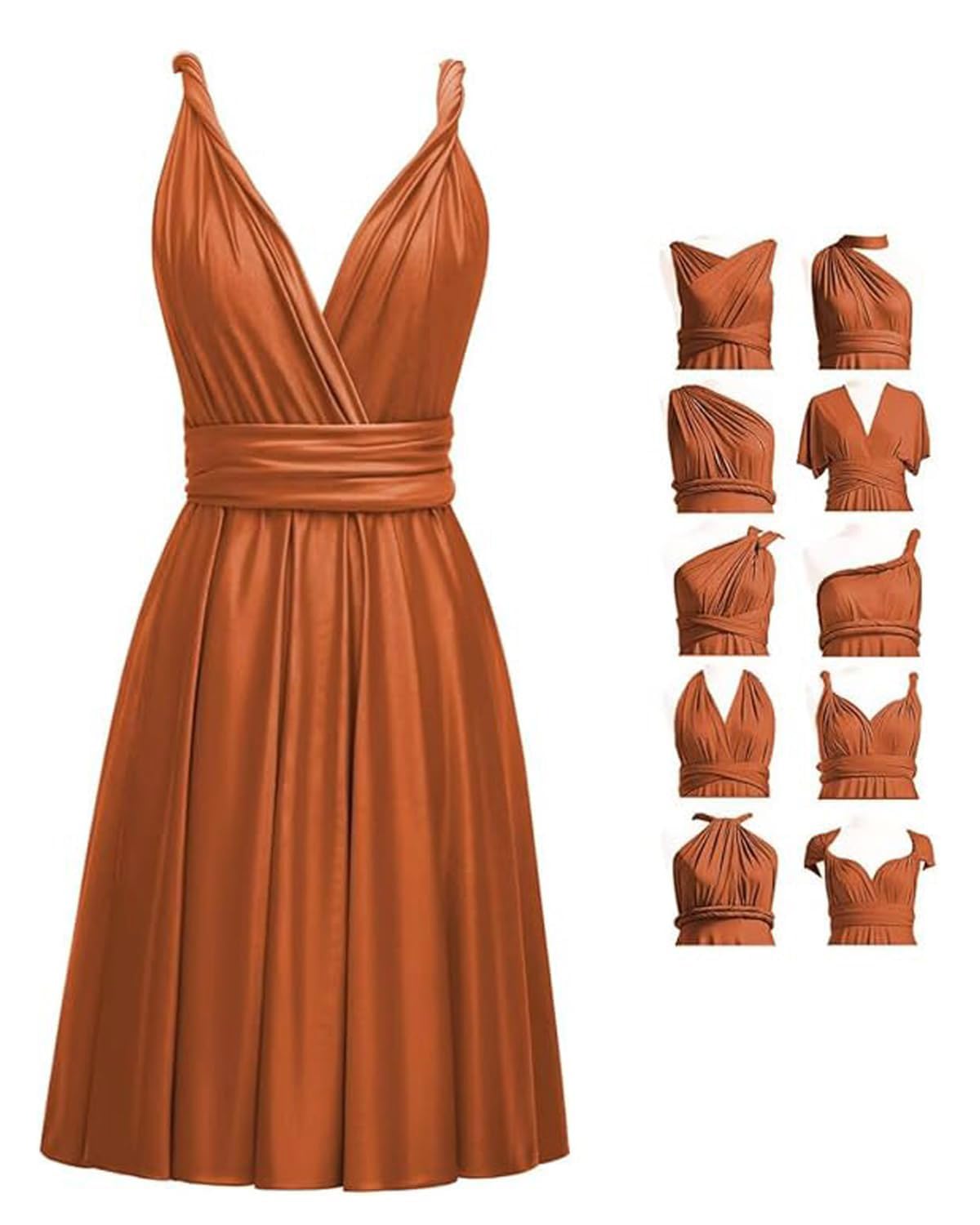 Short Infinity Dresses with Bandeau,Midi Bridesmaid Convertible Dress,Elastic Wedding Multiway Twist Wrap Dress