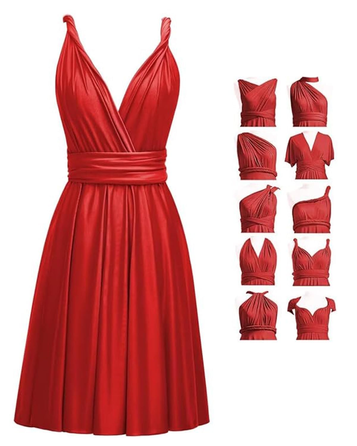 Short Infinity Dresses with Bandeau,Midi Bridesmaid Convertible Dress,Elastic Wedding Multiway Twist Wrap Dress