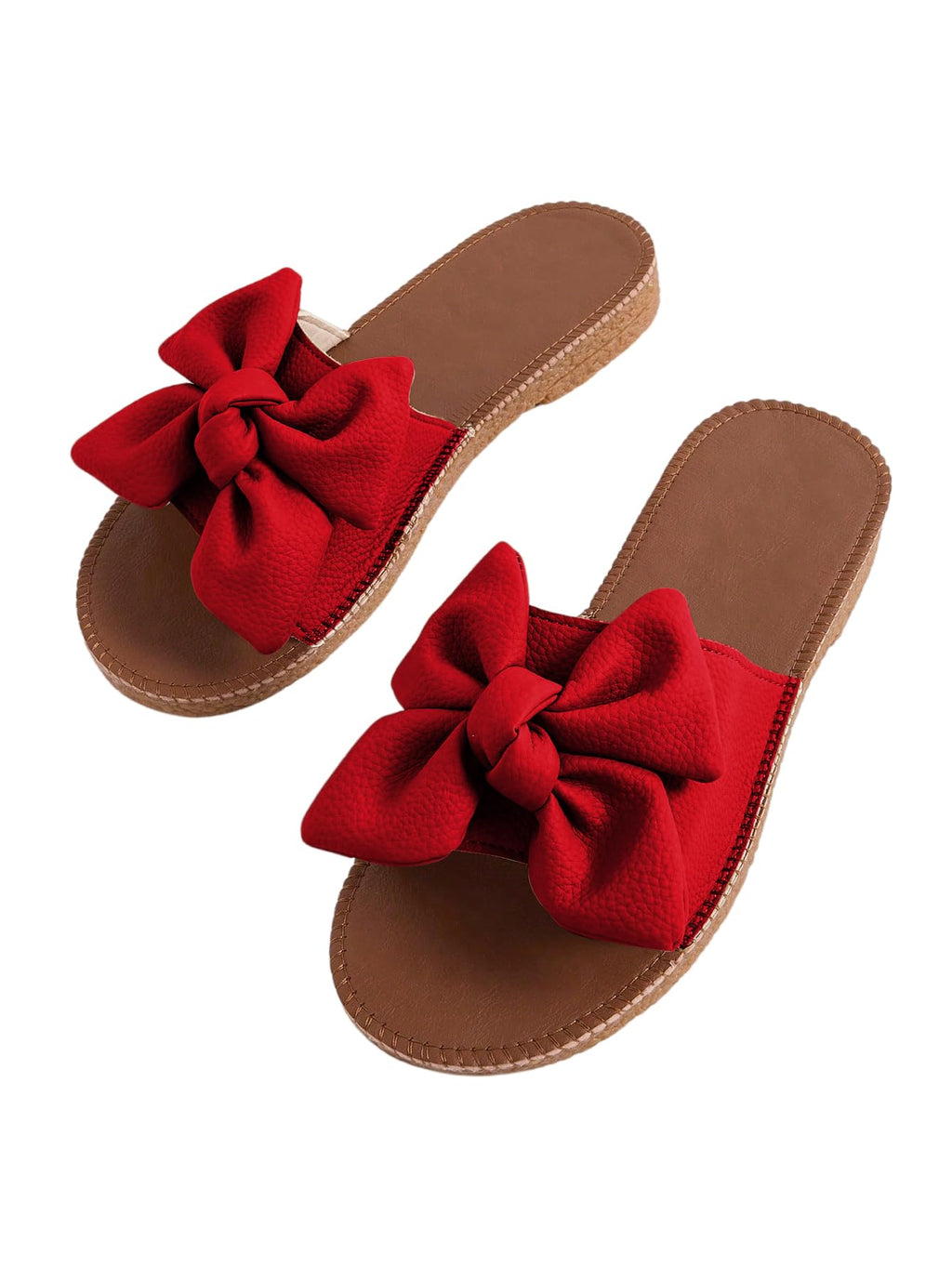 Verdusa Women's Bow Flat Sandals Leather Open Toe Flats Summer Vacation Shoes Beach Sandals Outdoor Slippers