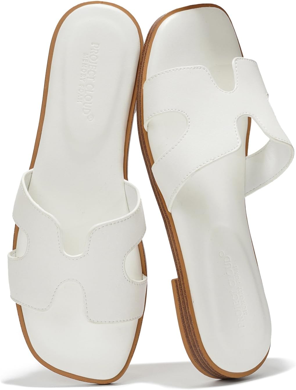 Project Cloud 100% Genuine Leather Sandals for Women 2026 - Fashion Flat Womens Sandals with Memory Foam Insole Slides Sandals Women Footwear - Mules Women's Sandals (Jannel)